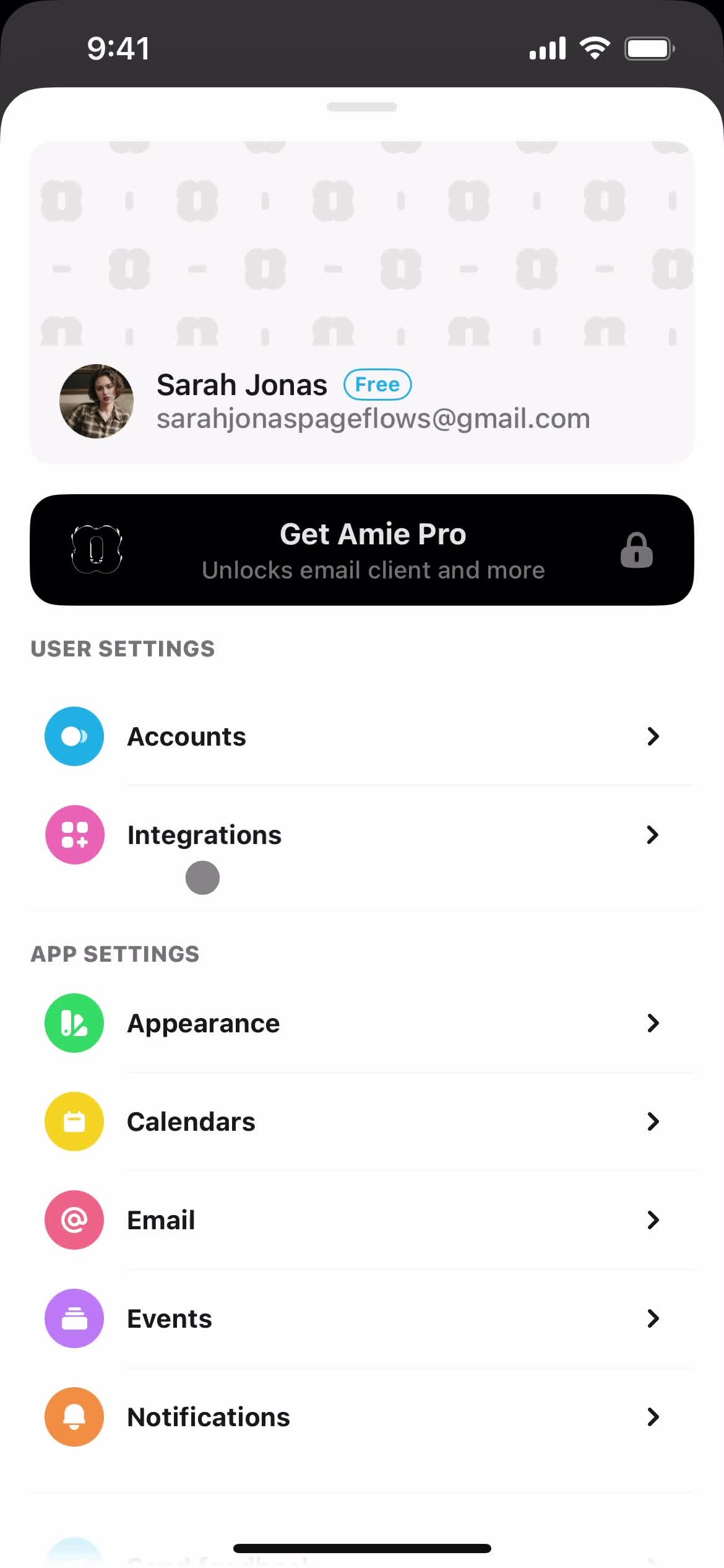 Amie account screenshot