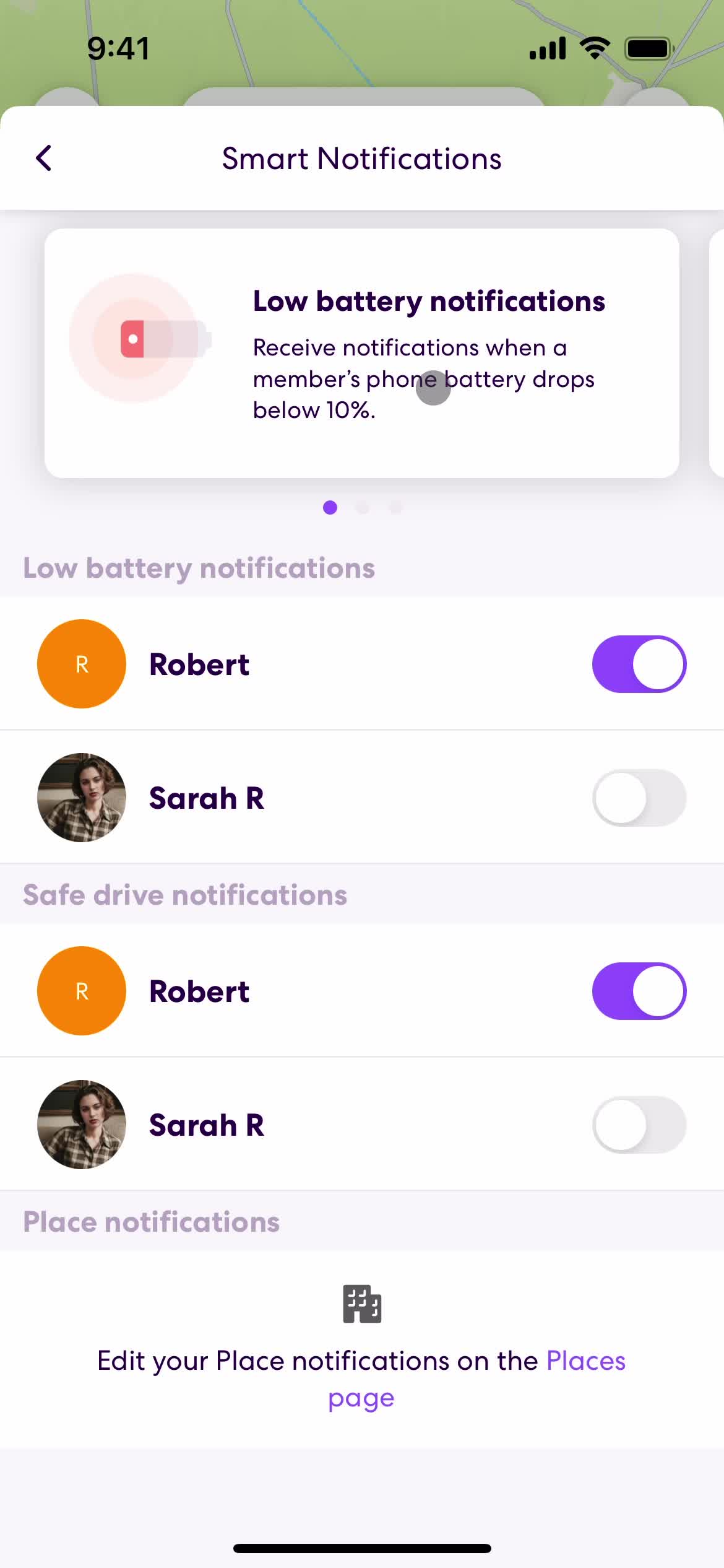 Life360 notification settings screenshot