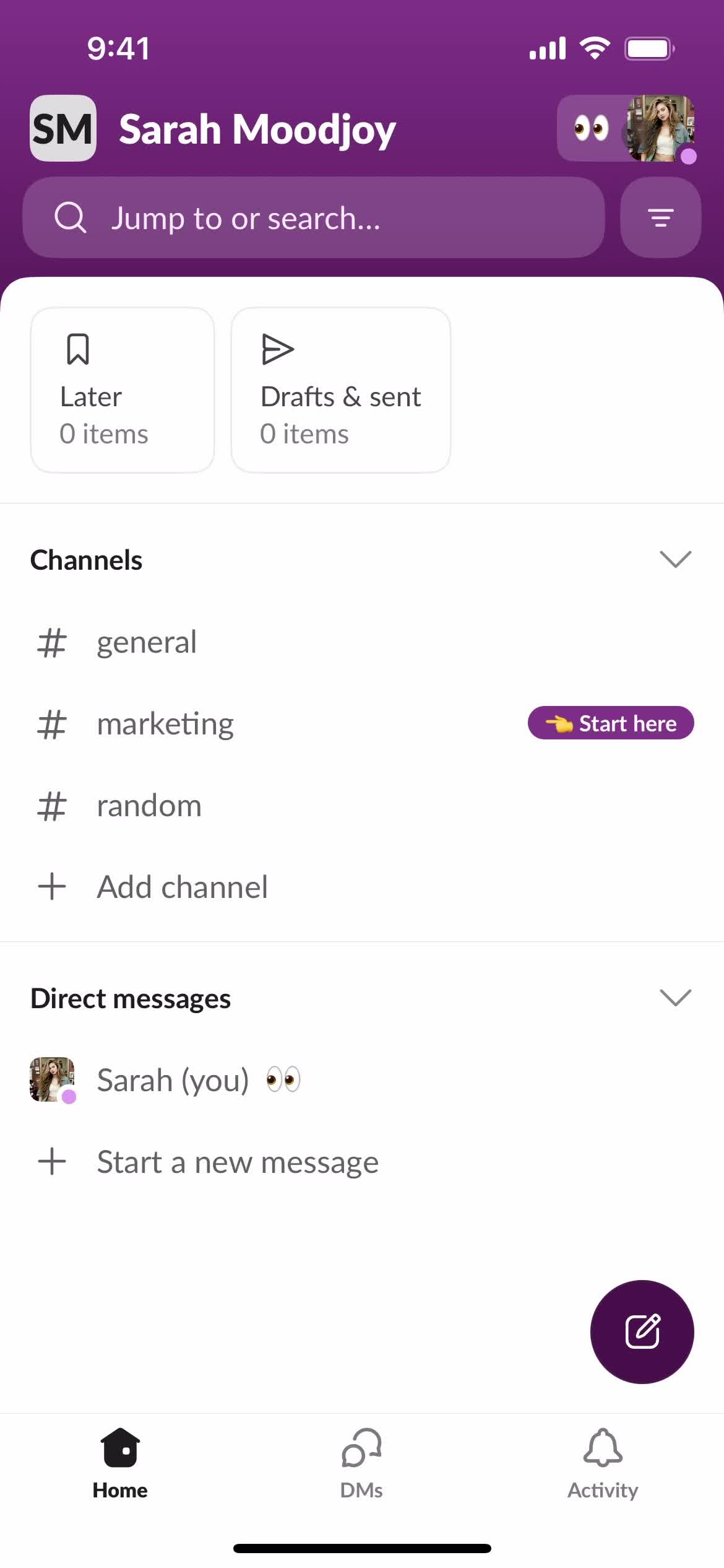 Slack home screenshot