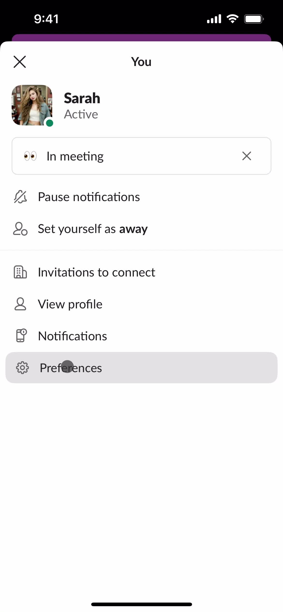 Slack profile menu screenshot