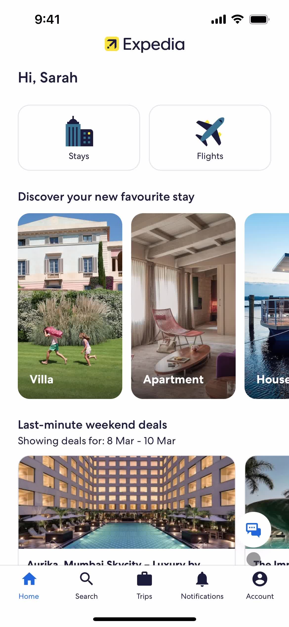 Expedia home screenshot