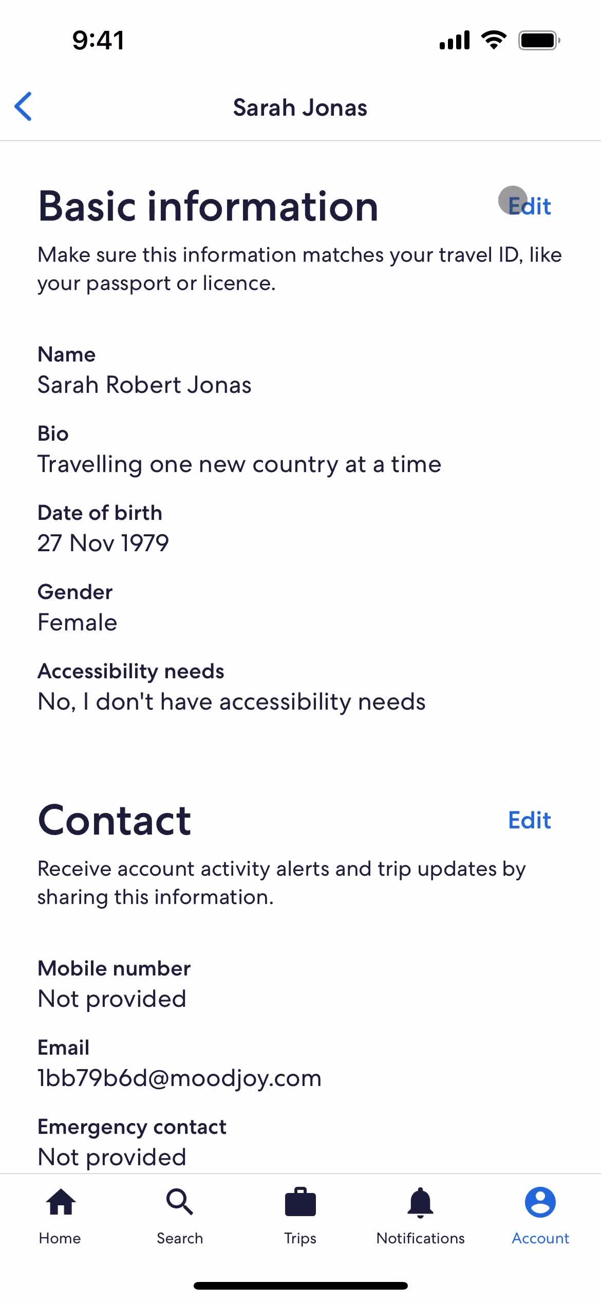 Expedia profile screenshot