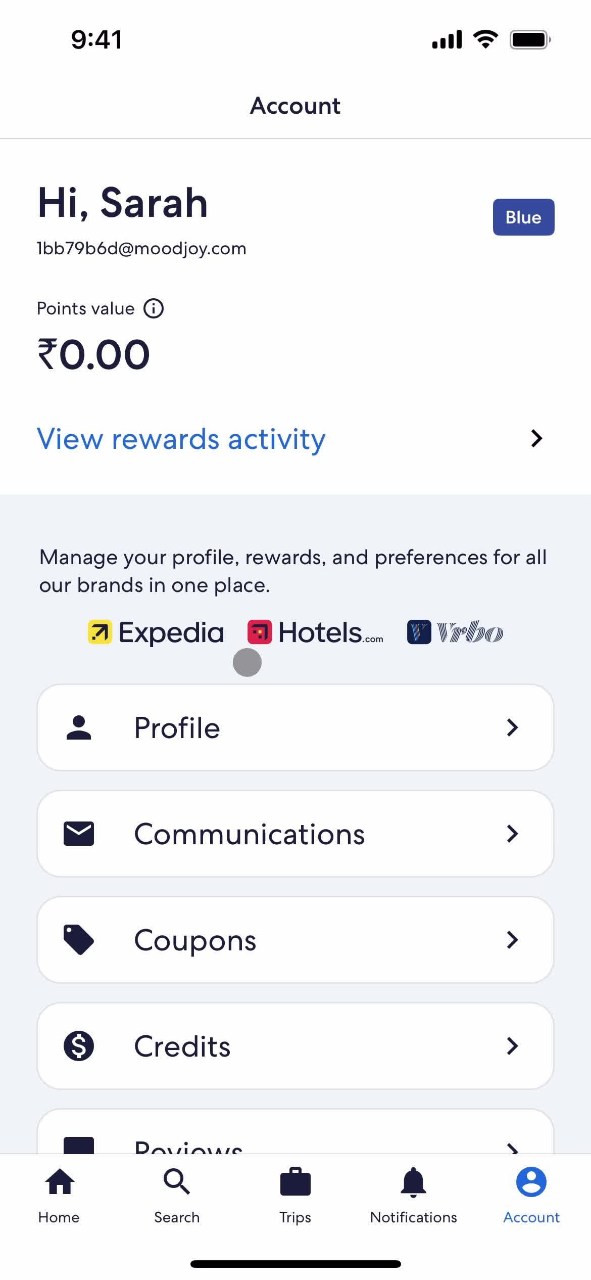 Expedia account screenshot