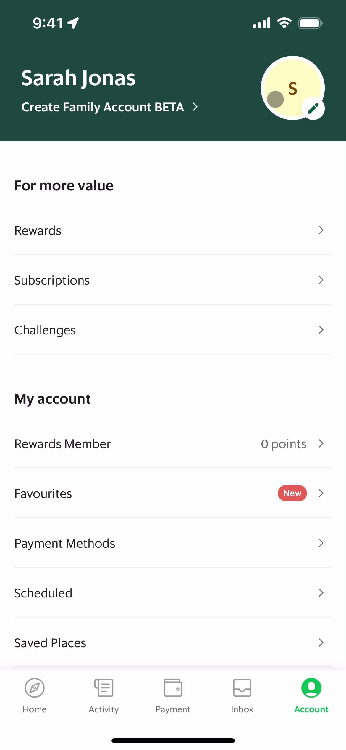 Grab account screenshot