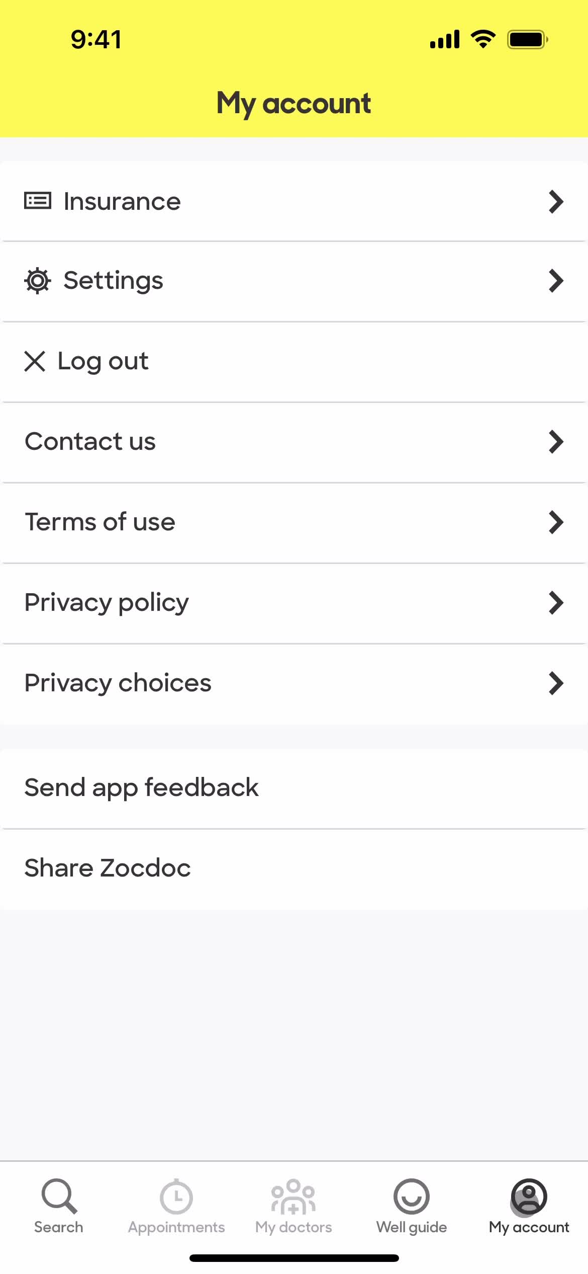 Zocdoc account screenshot