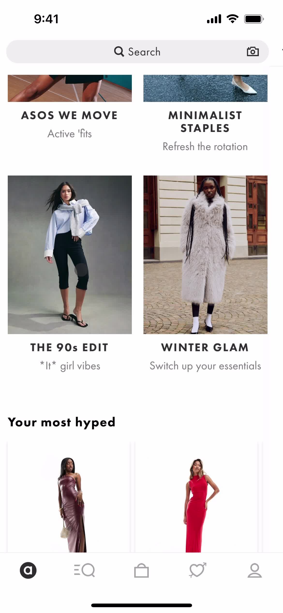 ASOS categories screenshot