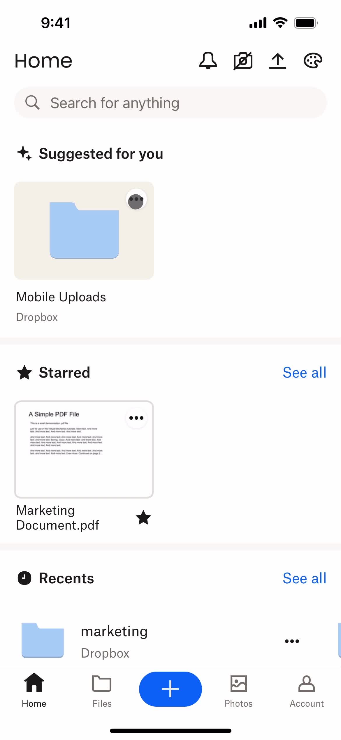 Dropbox home screenshot