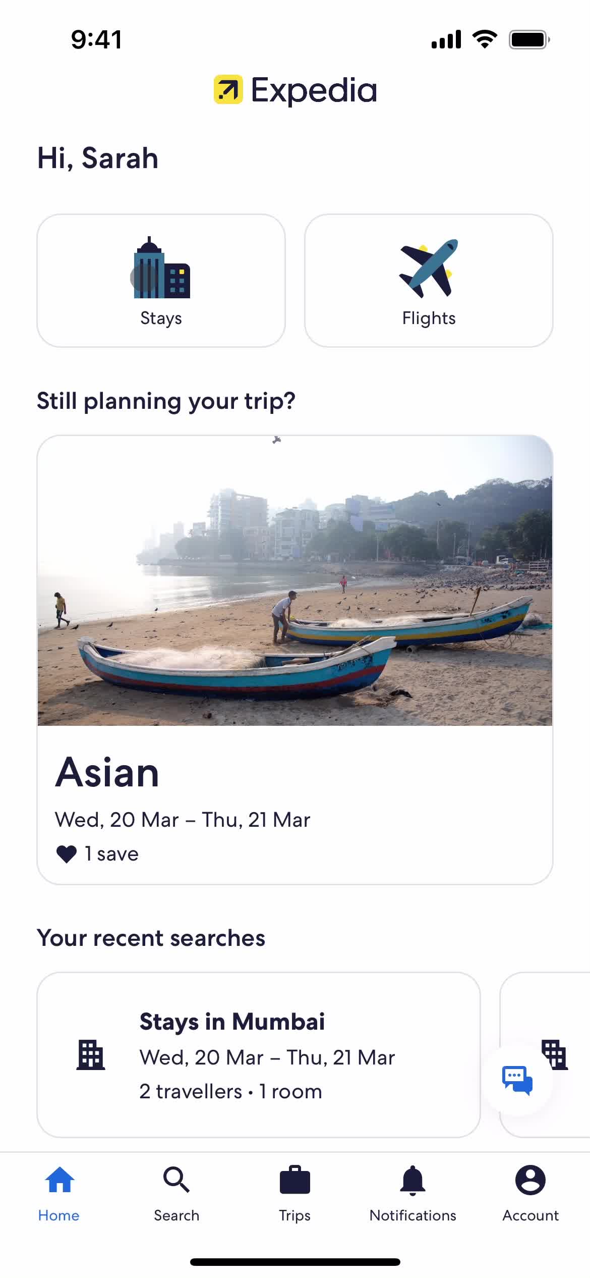 Expedia home screenshot