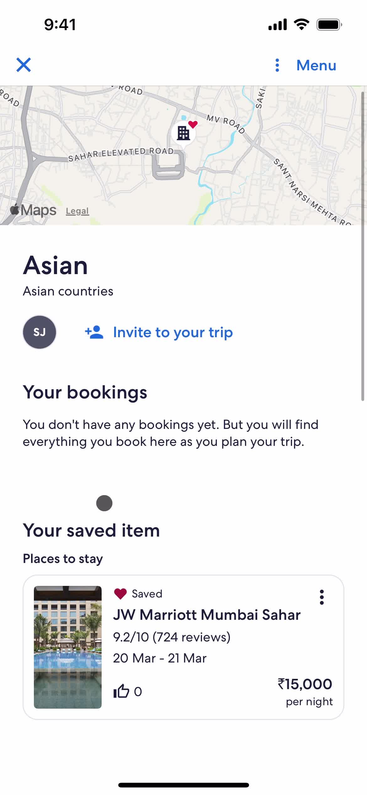 Expedia trip details screenshot