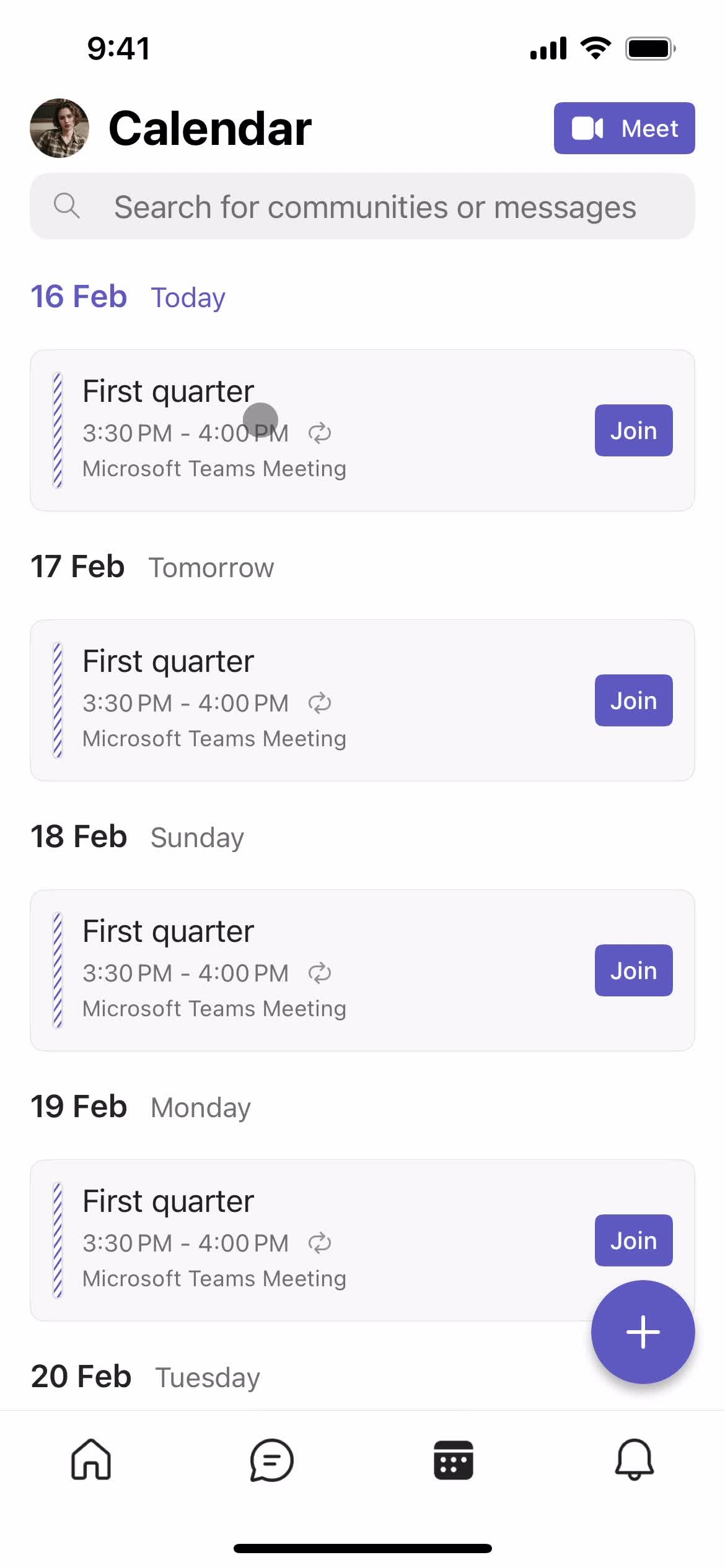 Microsoft Teams calendar screenshot