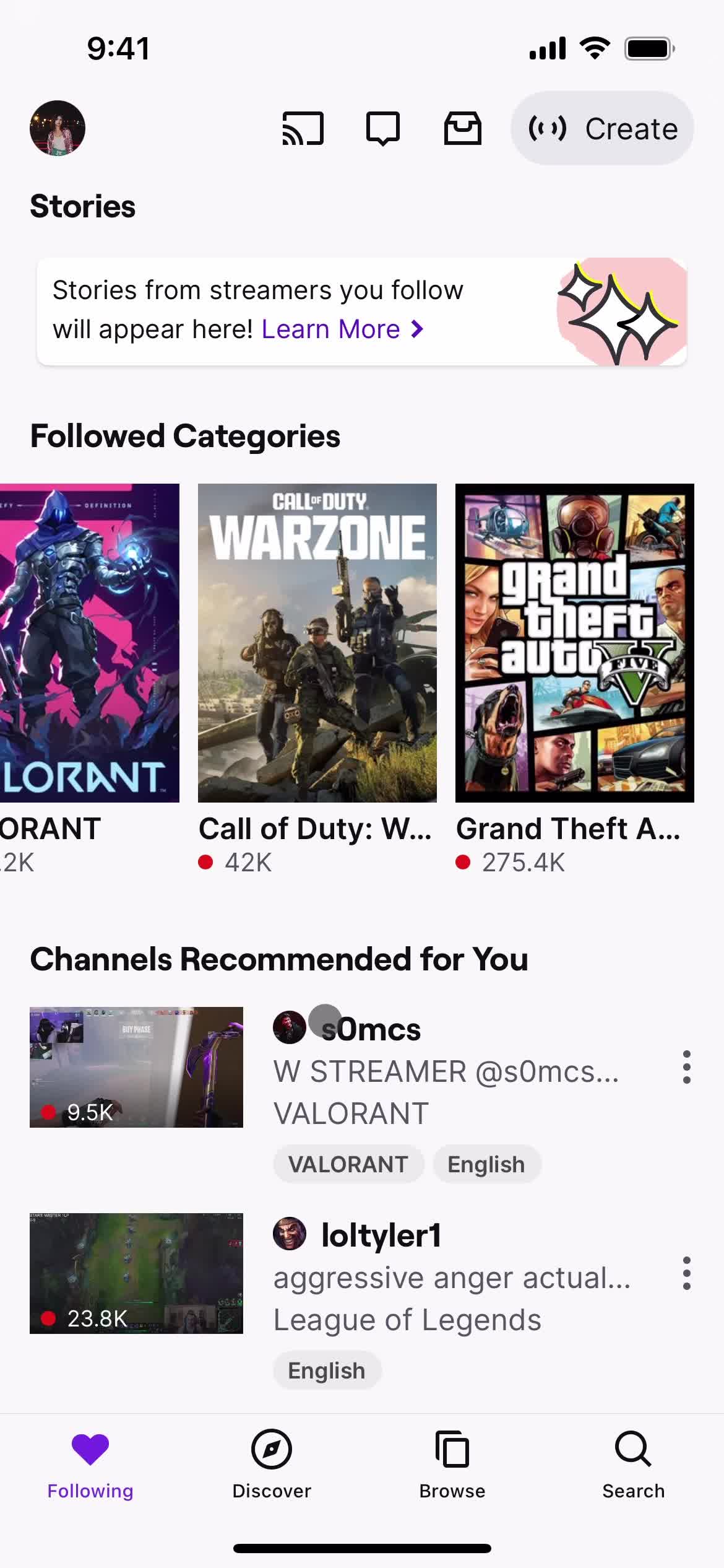 Twitch home screenshot