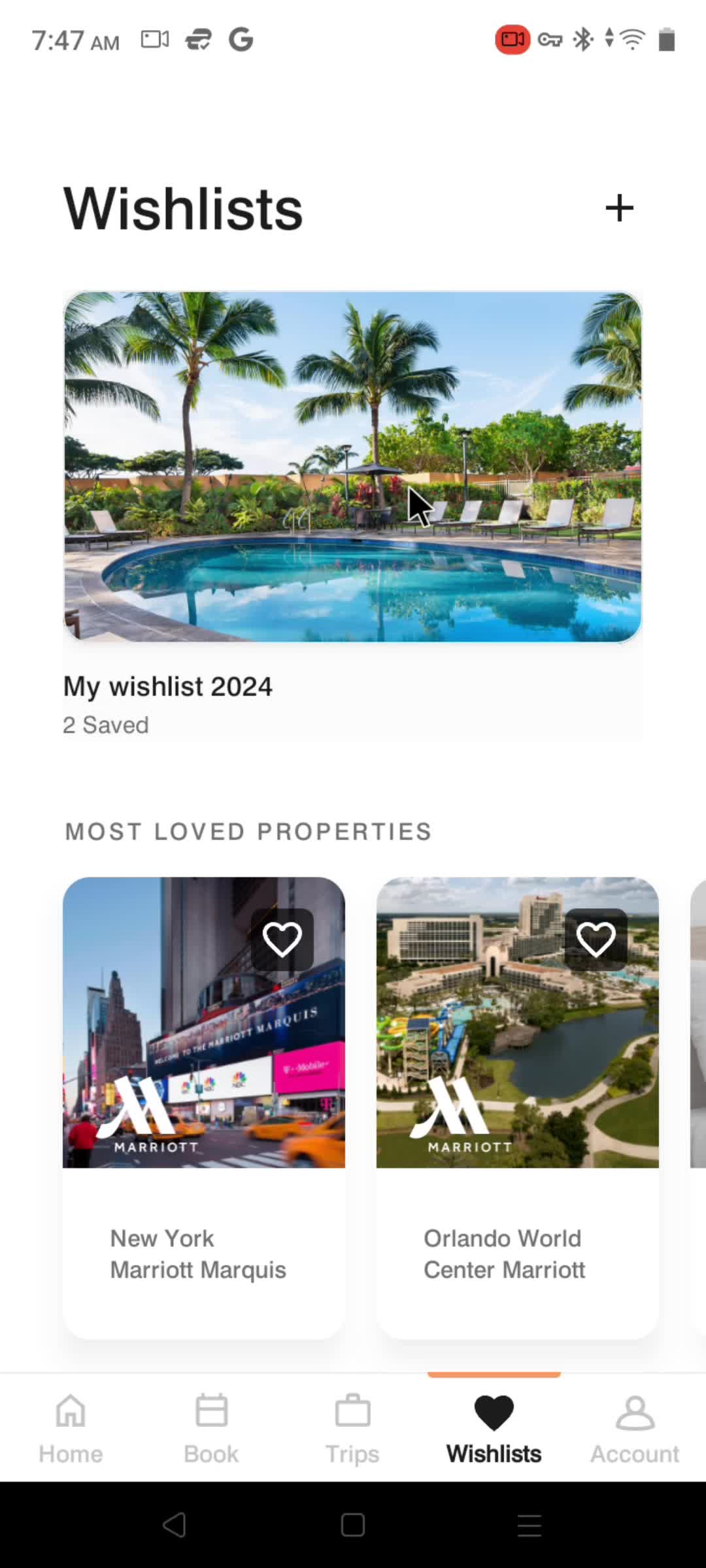 Marriott Bonvoy wishlist screenshot