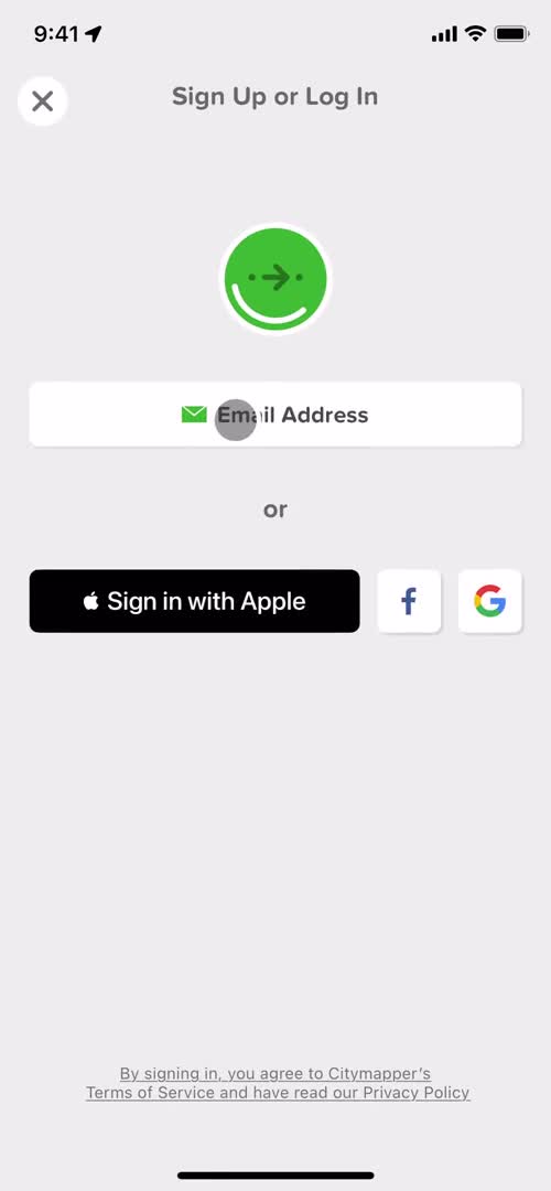 Citymapper sign up screenshot