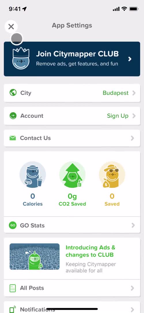 Citymapper account screenshot