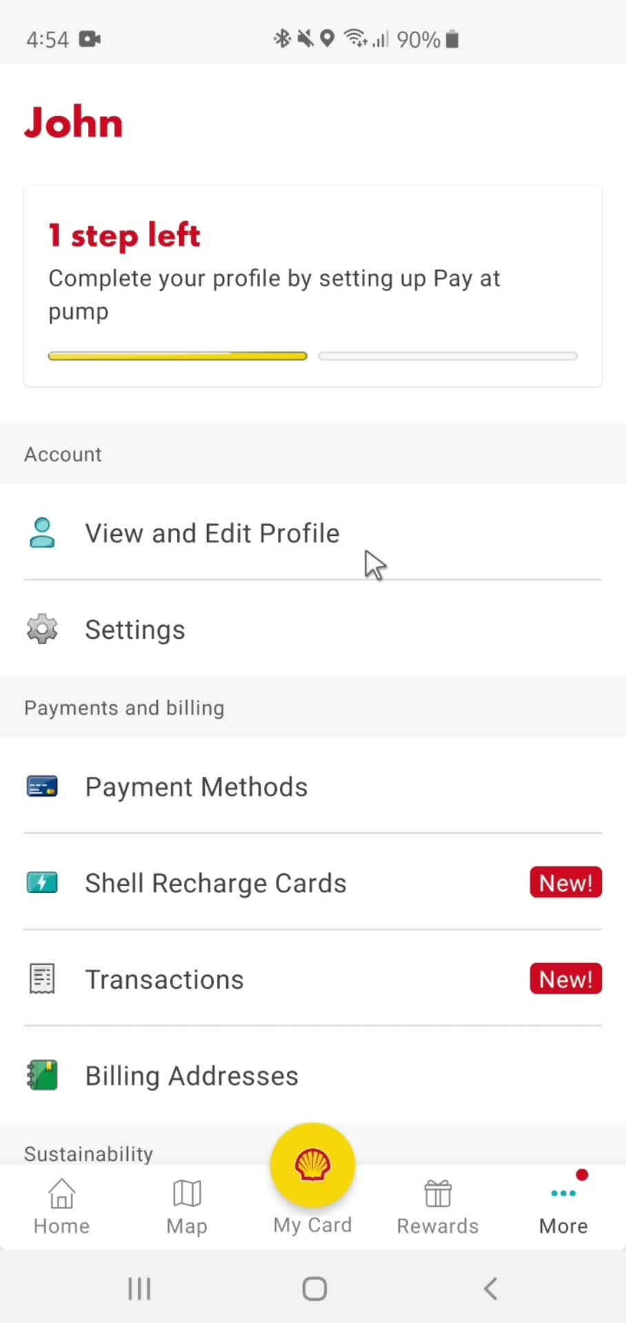 Shell account screenshot