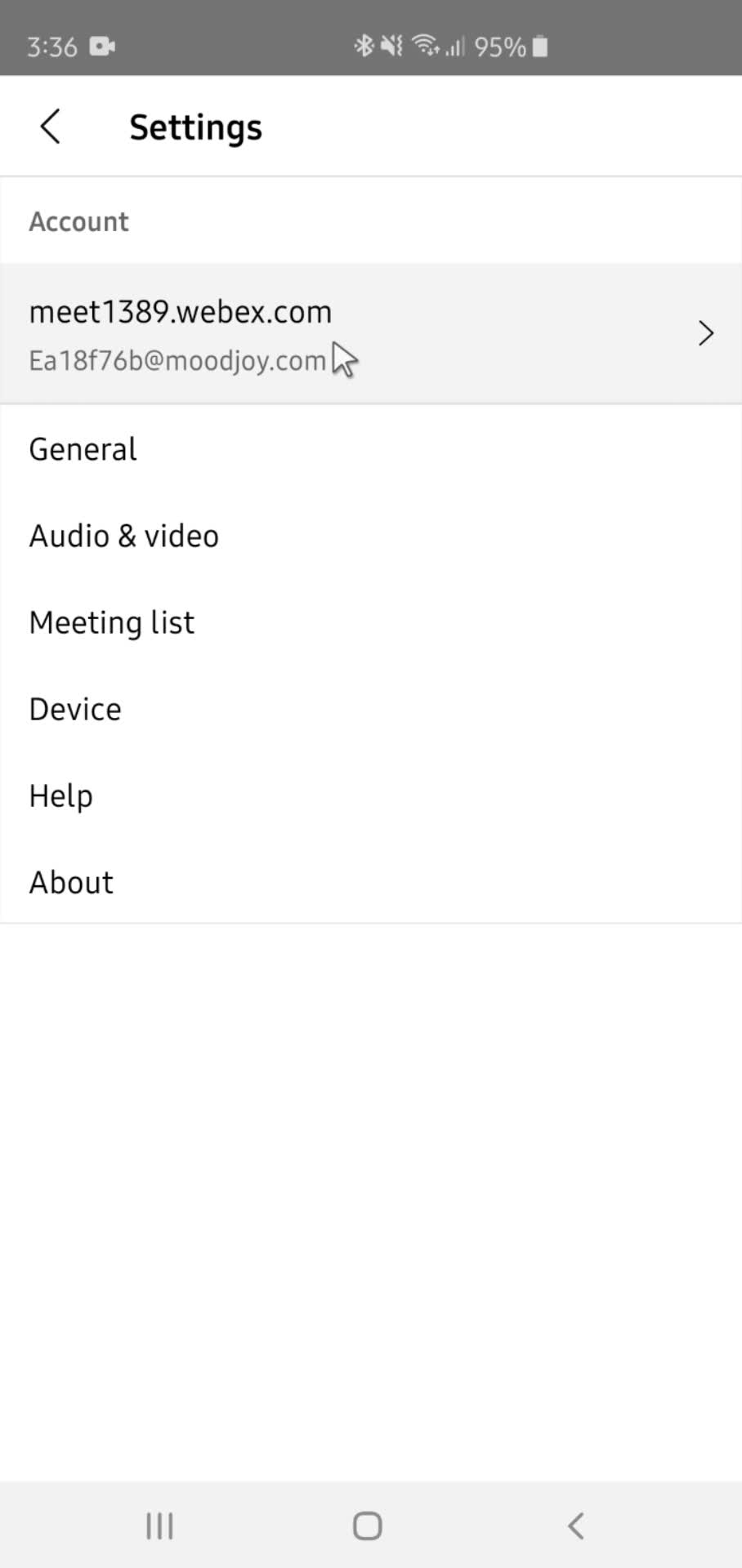 Webex settings screenshot