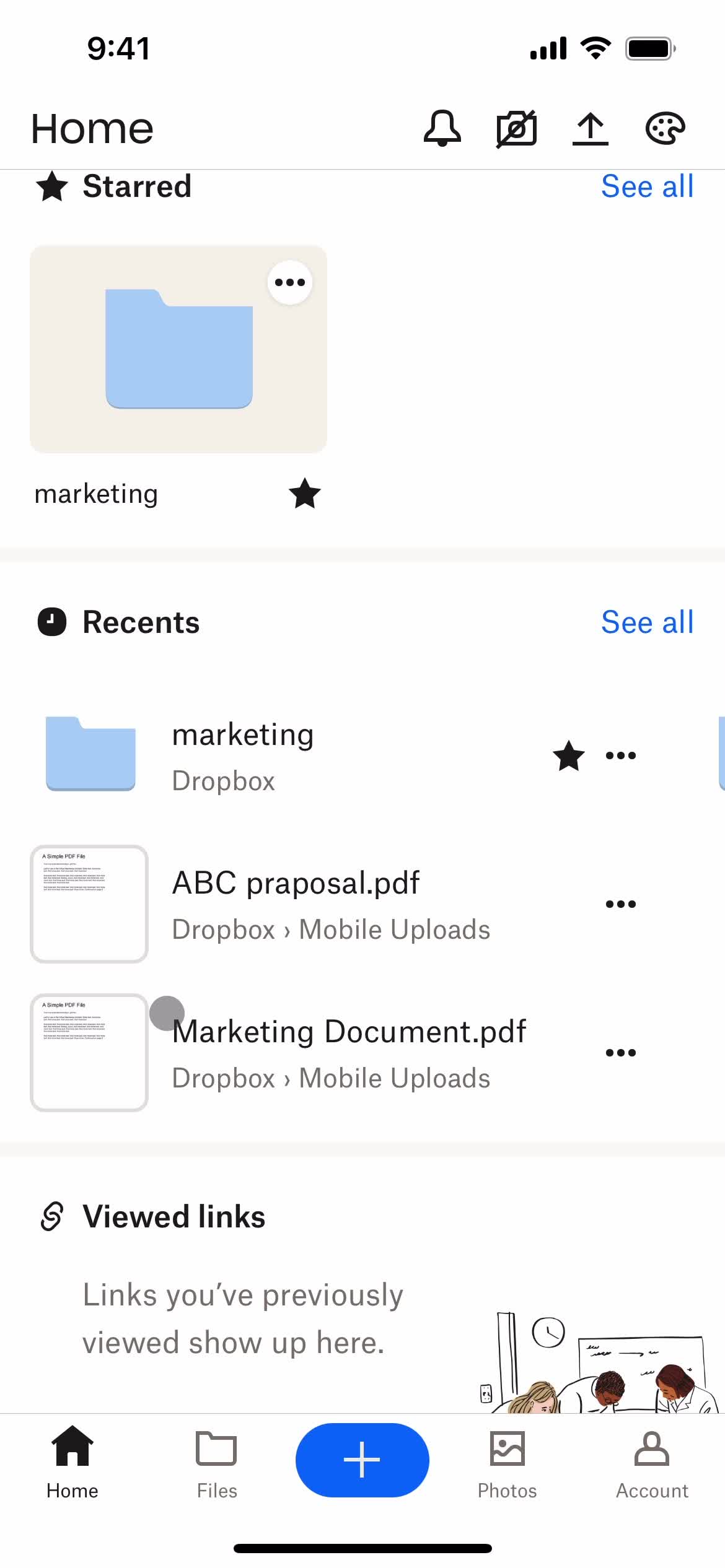 Dropbox files starred screenshot