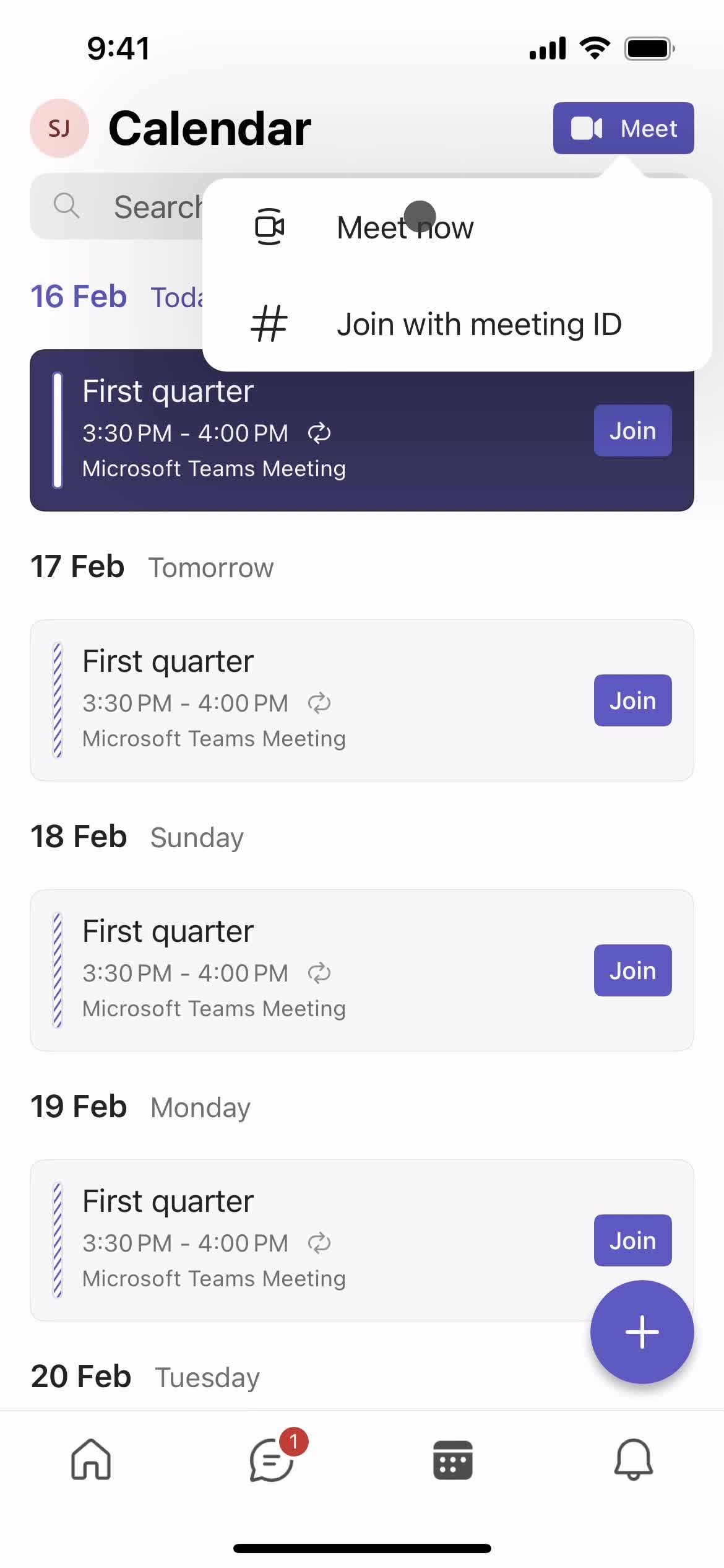 Microsoft Teams schedule meeting screenshot