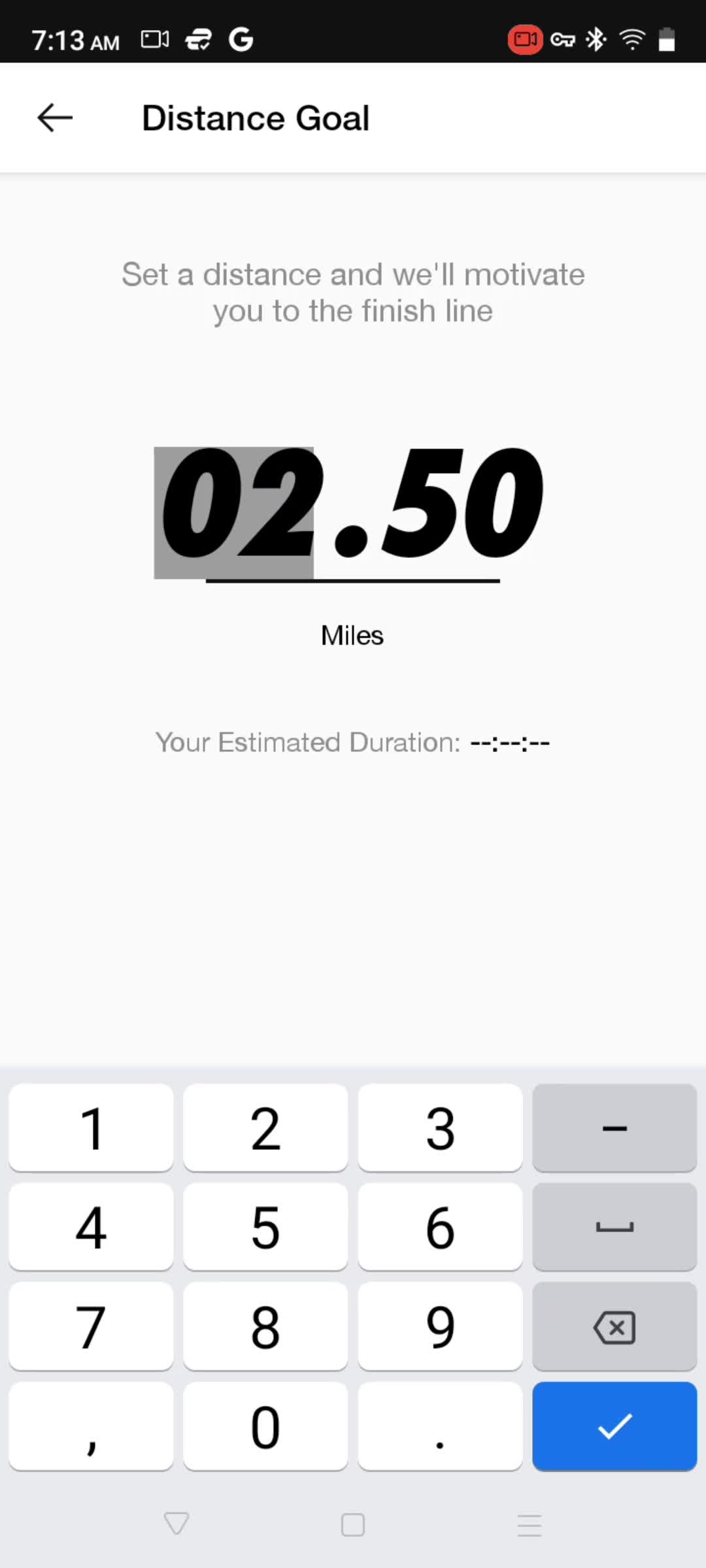 Nike Run Club set distance screenshot