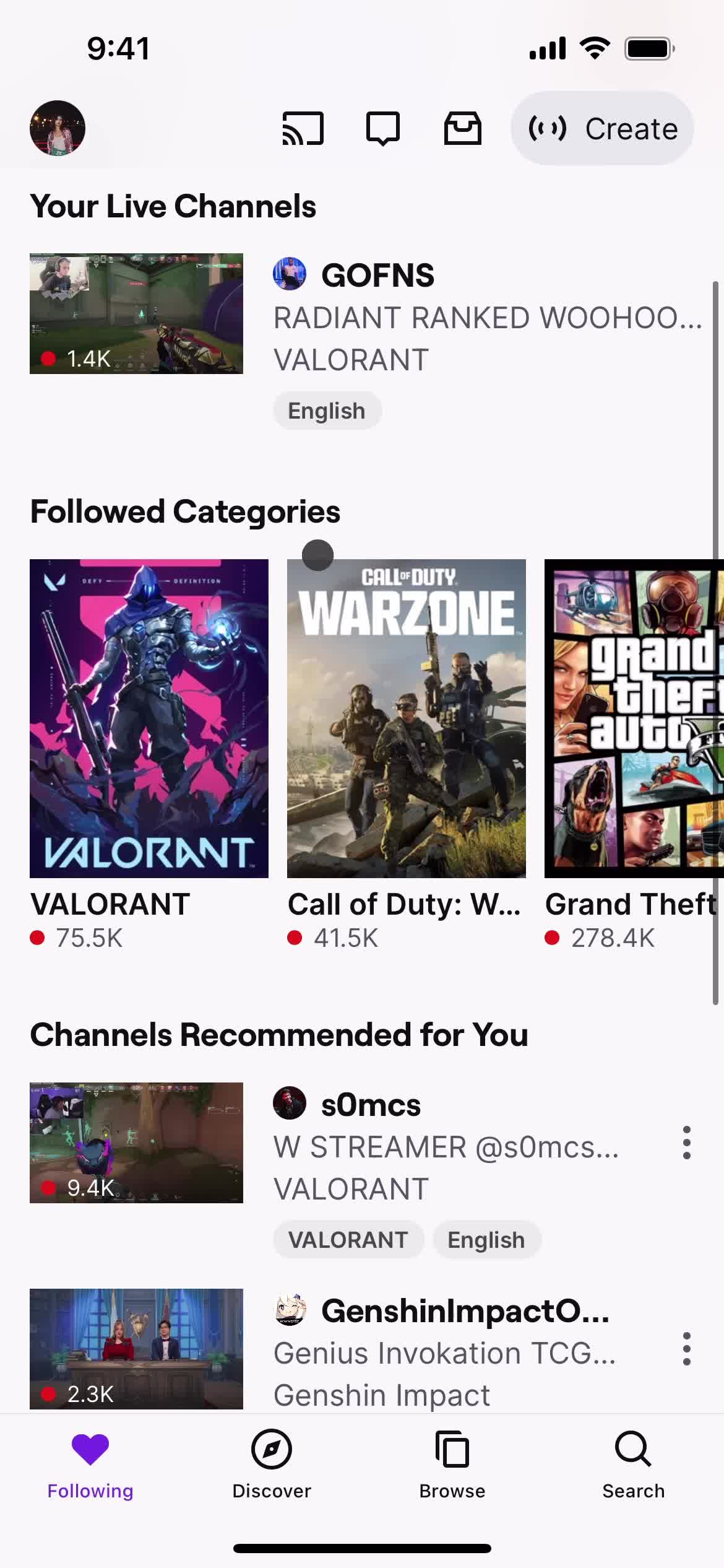 Twitch home screenshot