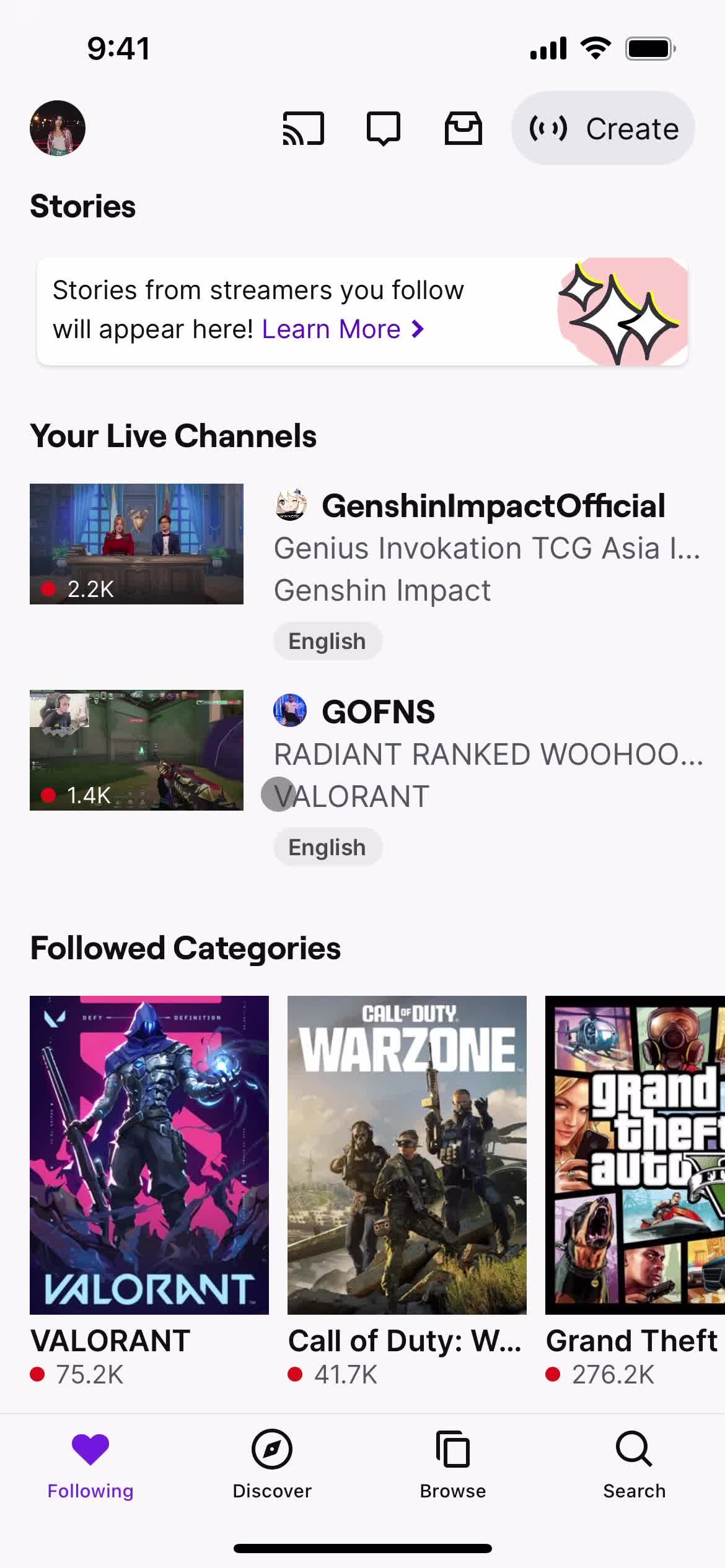 Twitch live channels screenshot