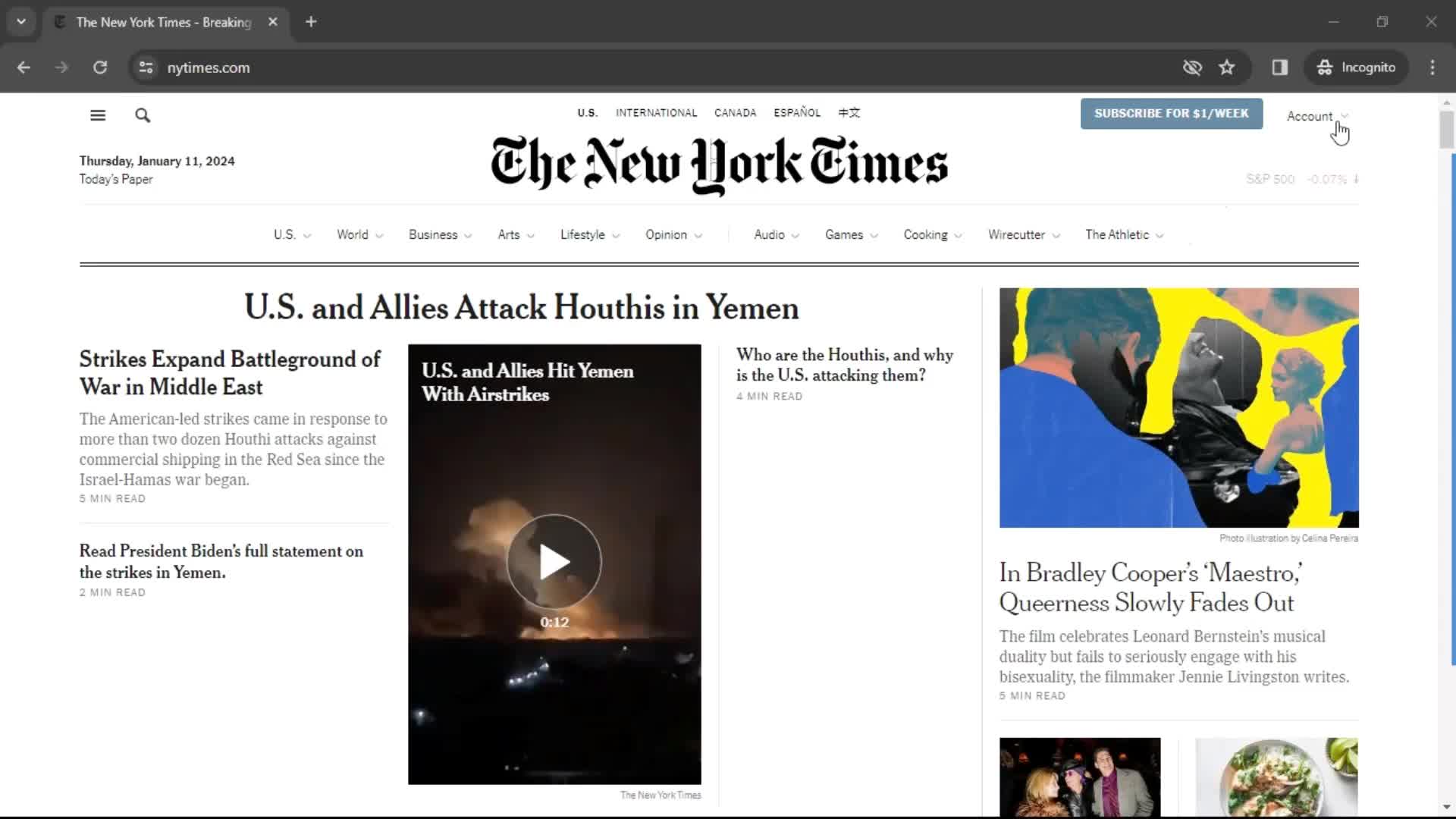 The New York Times home screenshot