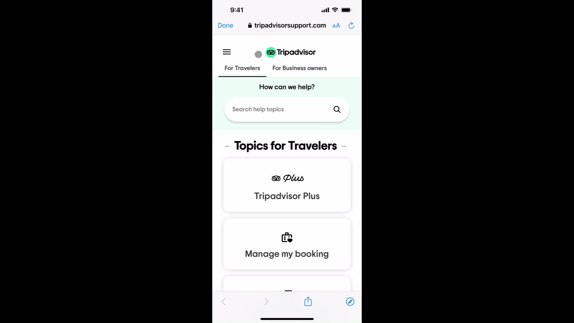 Tripadvisor help center screenshot