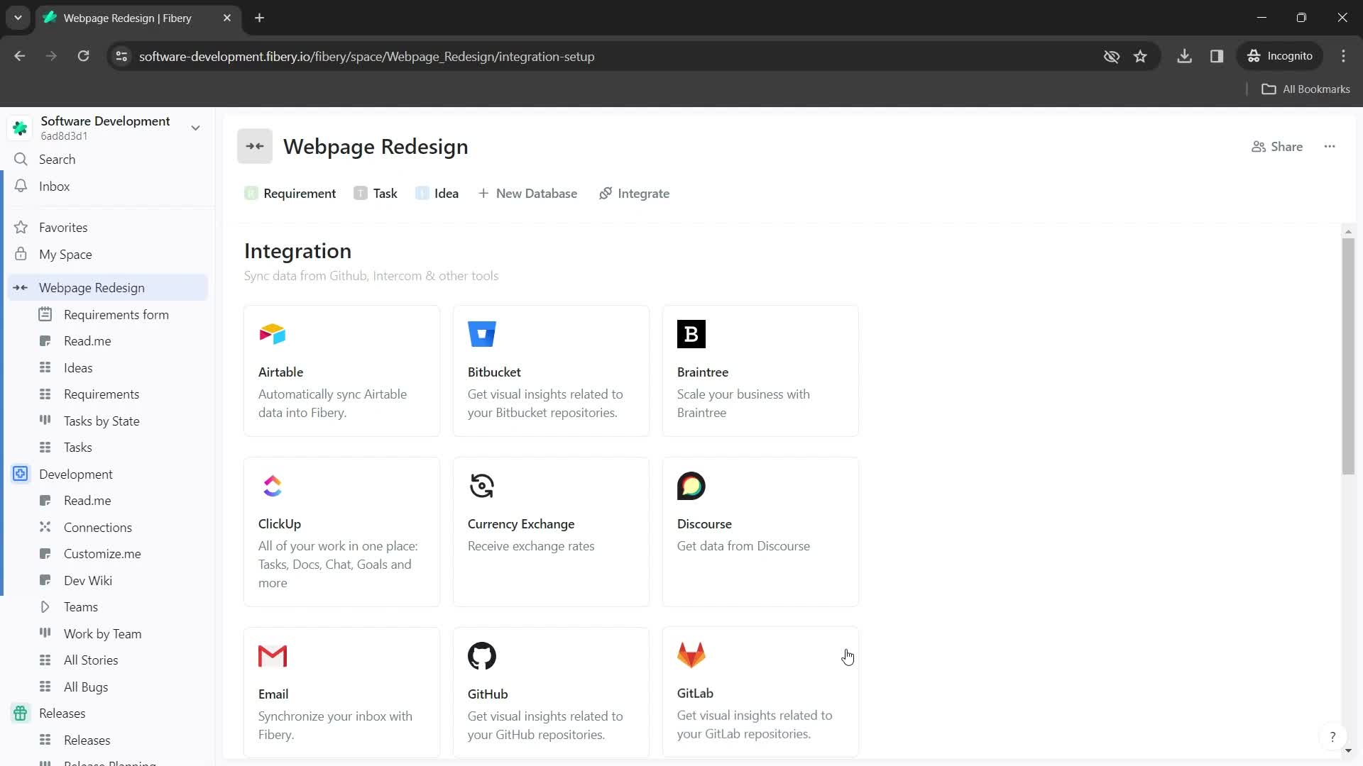 Fibery integrations screenshot