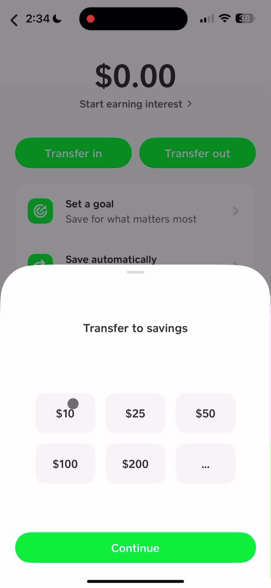 Cash App set amount screenshot