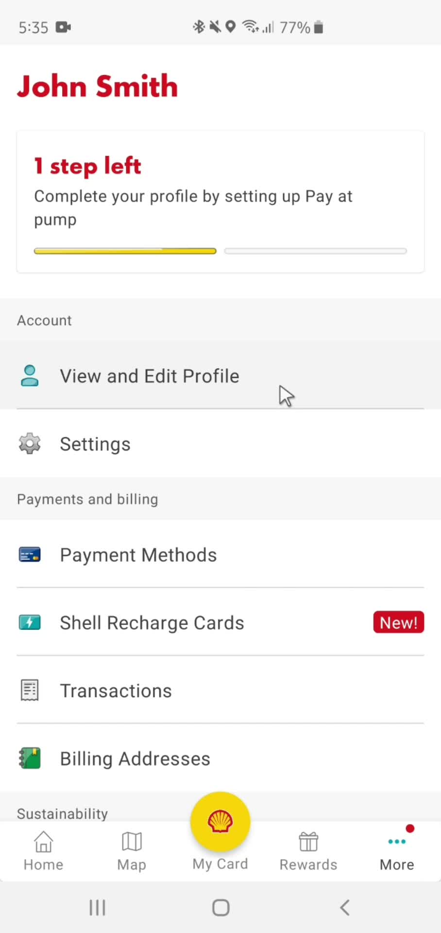 Shell account screenshot