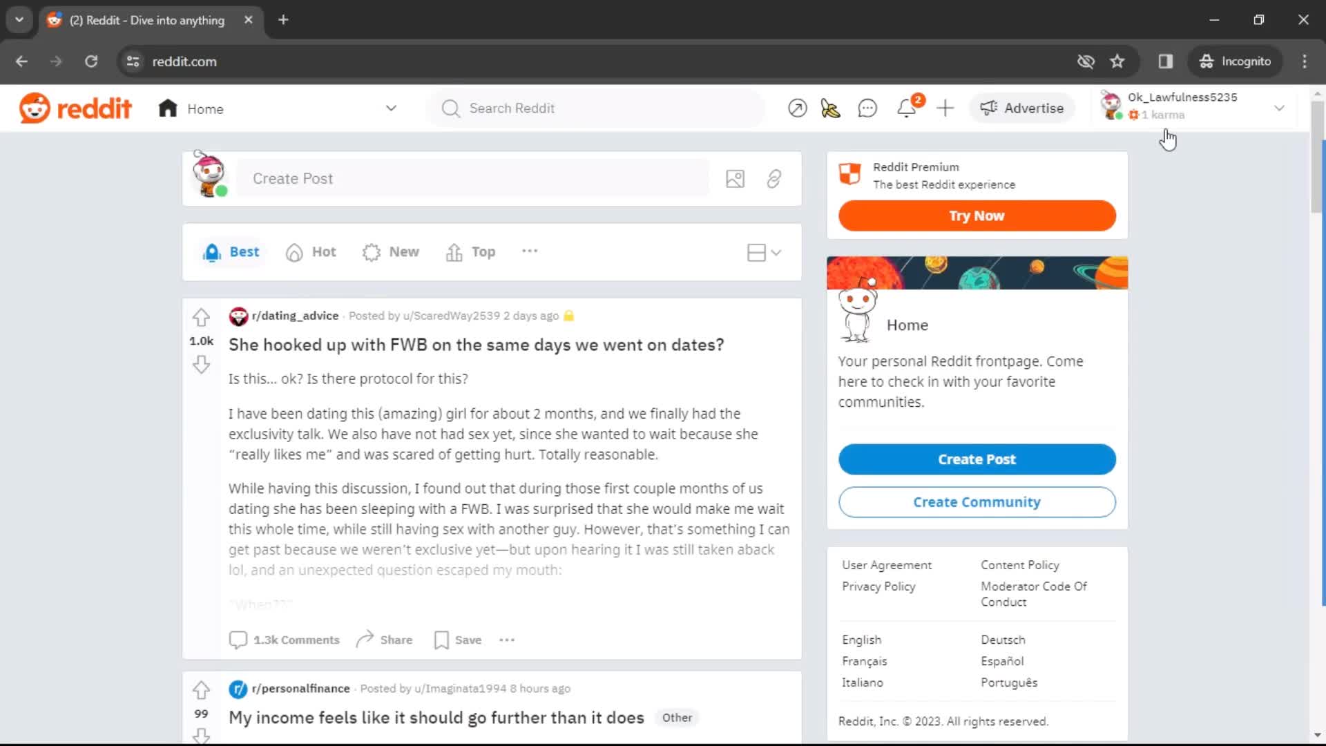 Reddit home screenshot