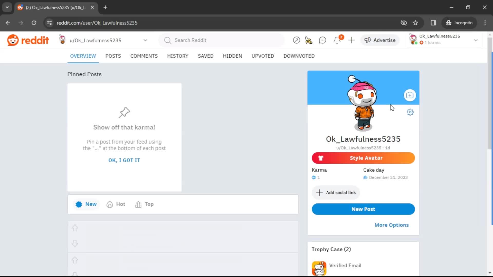 Reddit my profile screenshot