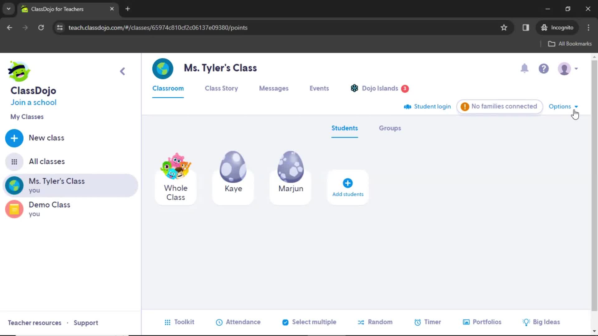 ClassDojo class details screenshot