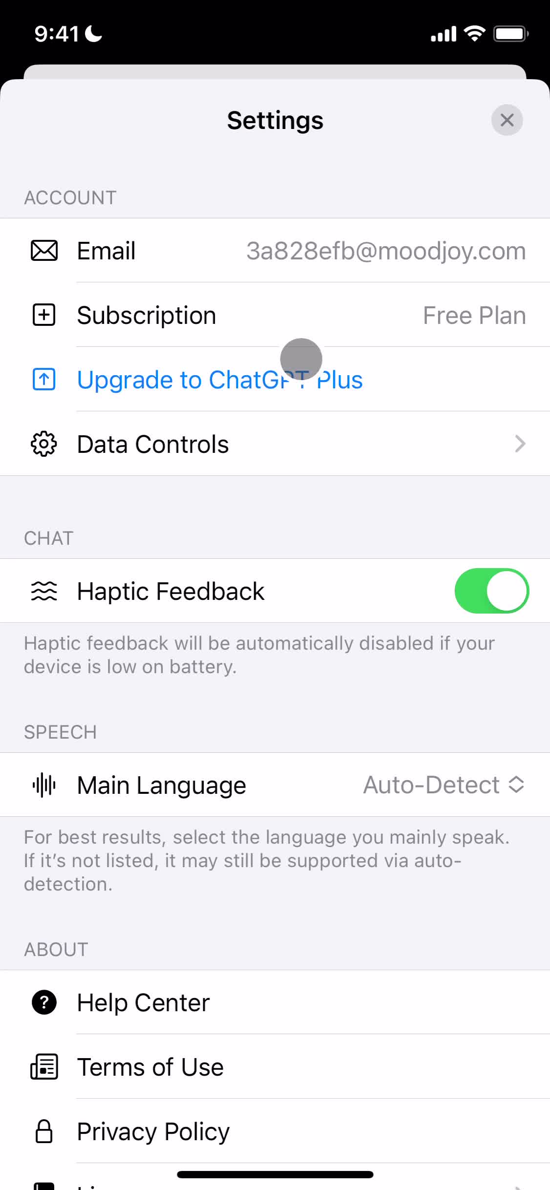 ChatGPT settings screenshot