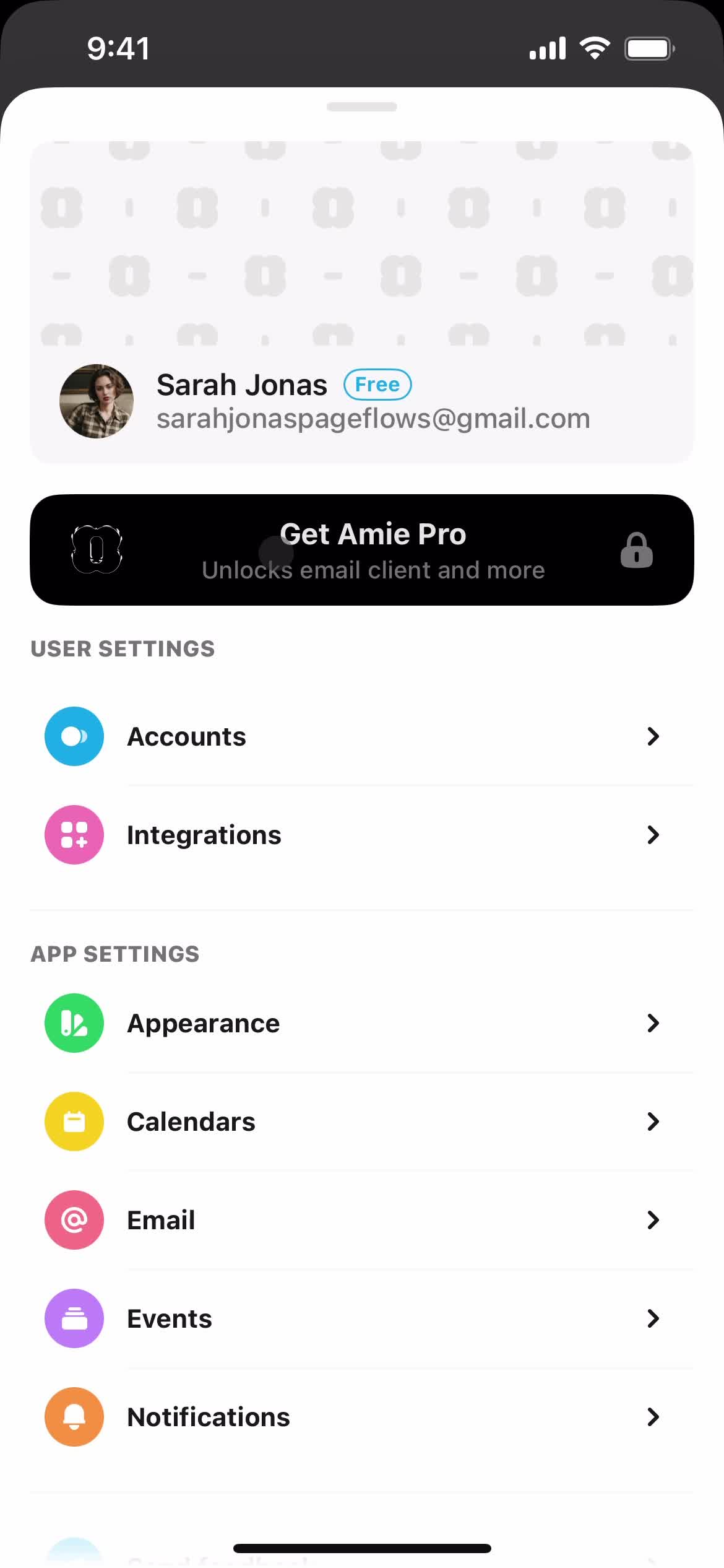 Amie account screenshot