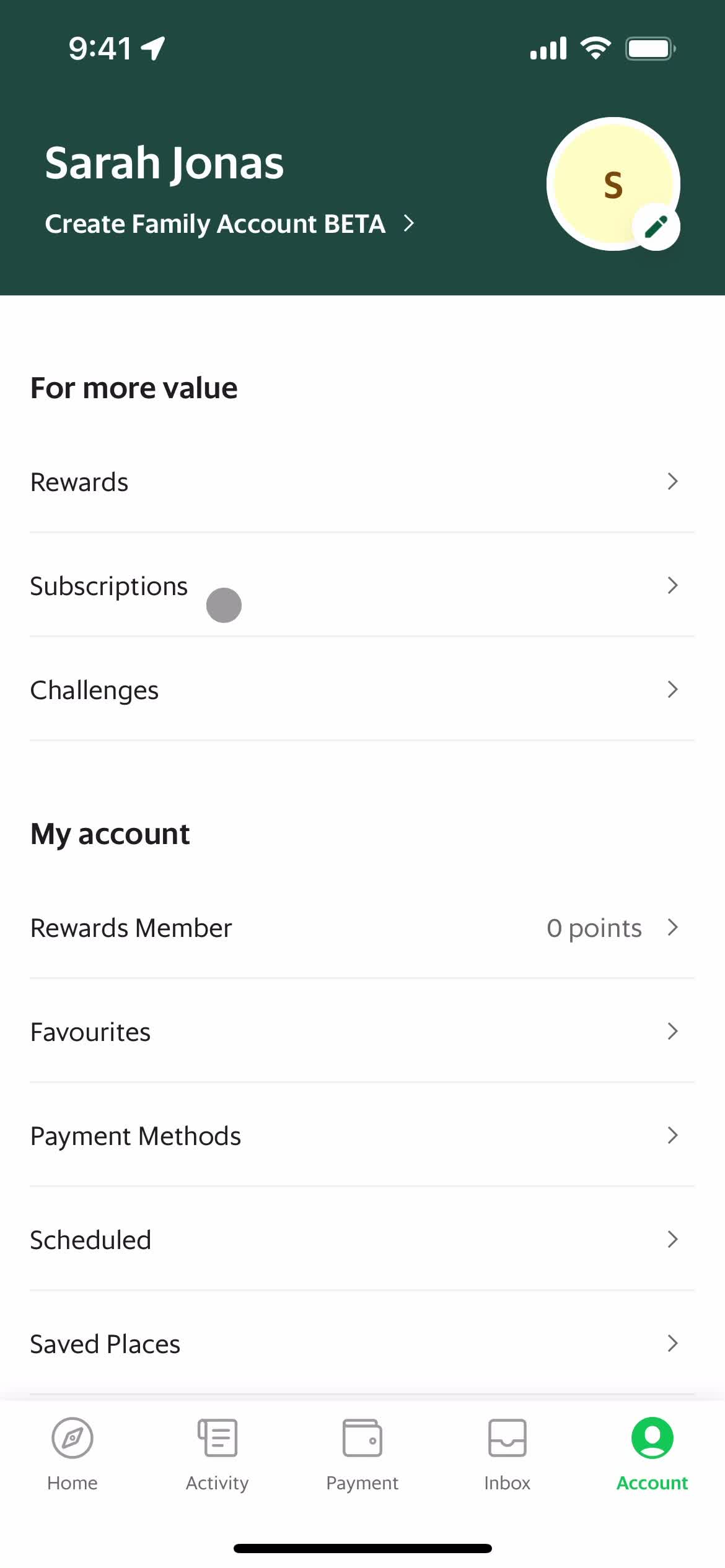 Grab account screenshot