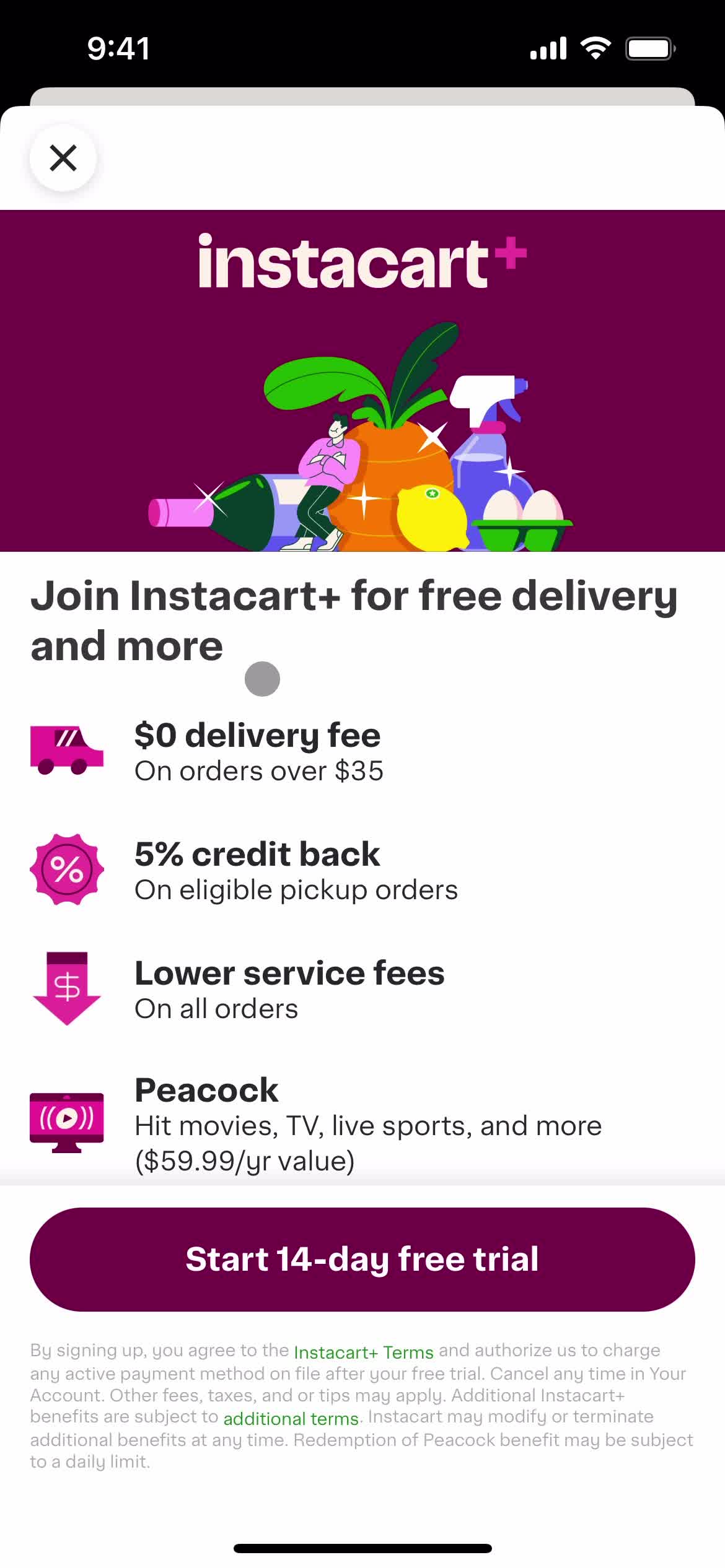 Instacart upgrade plan screenshot