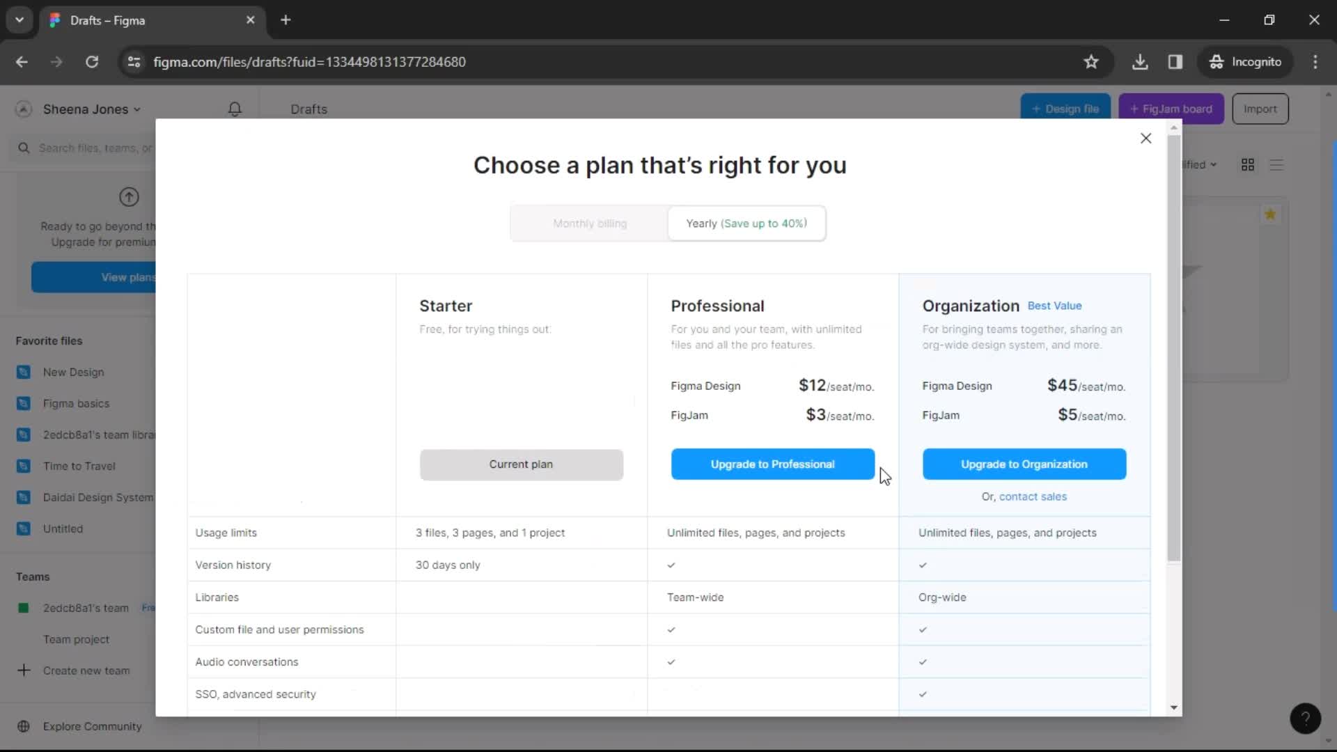 Figma select plan screenshot