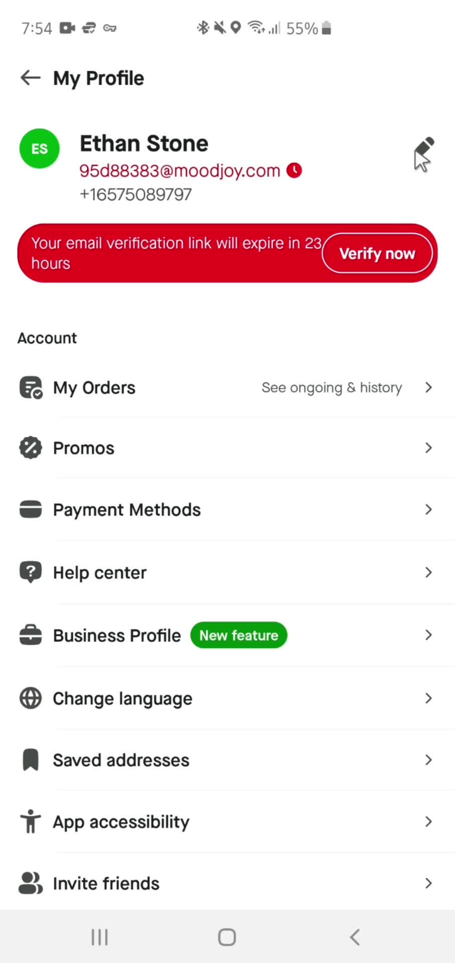 Gojek account menu screenshot