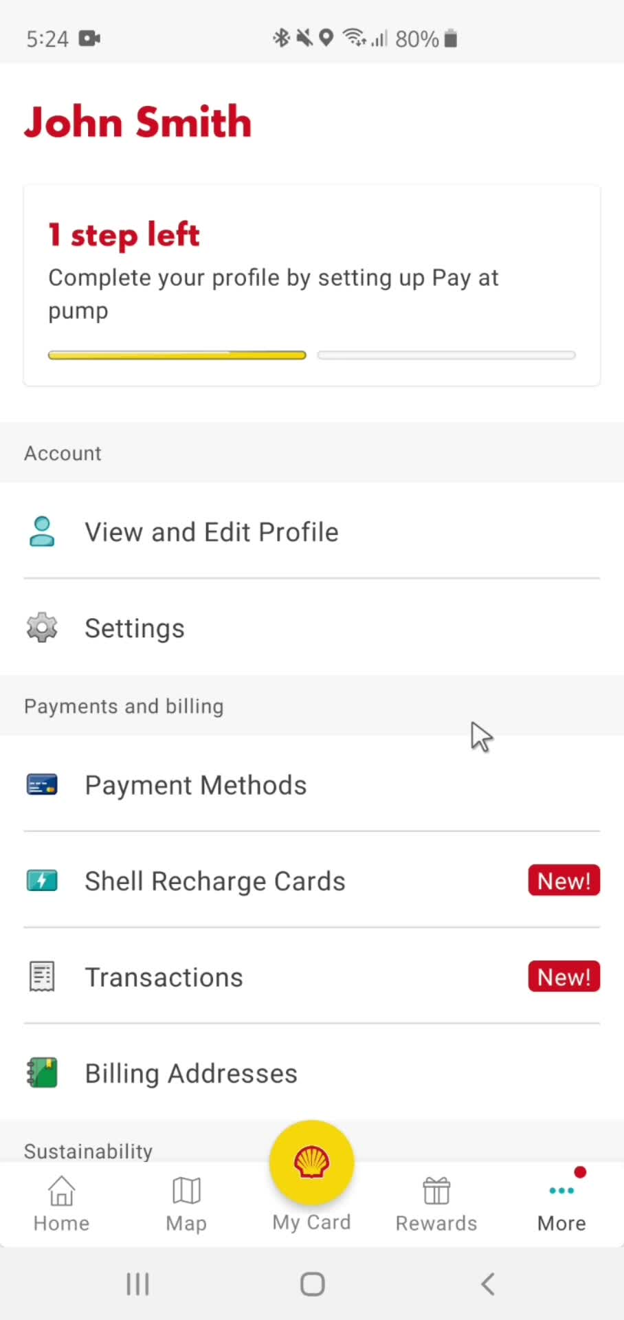 Shell account screenshot