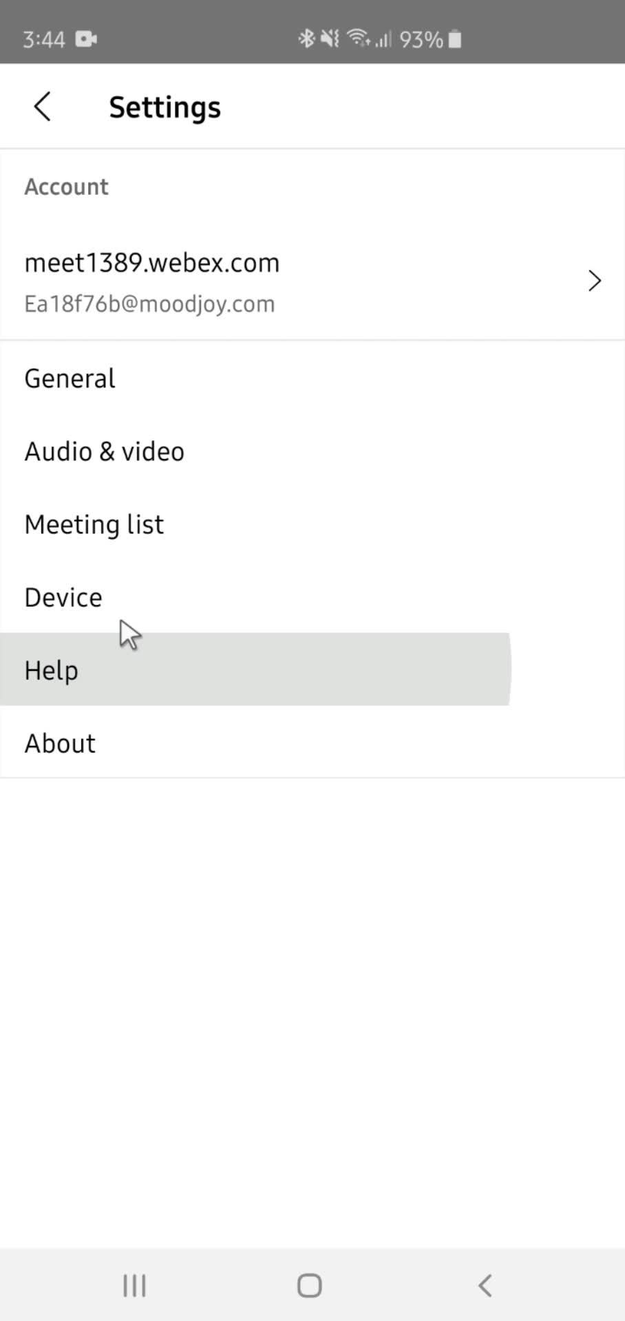 Webex settings screenshot