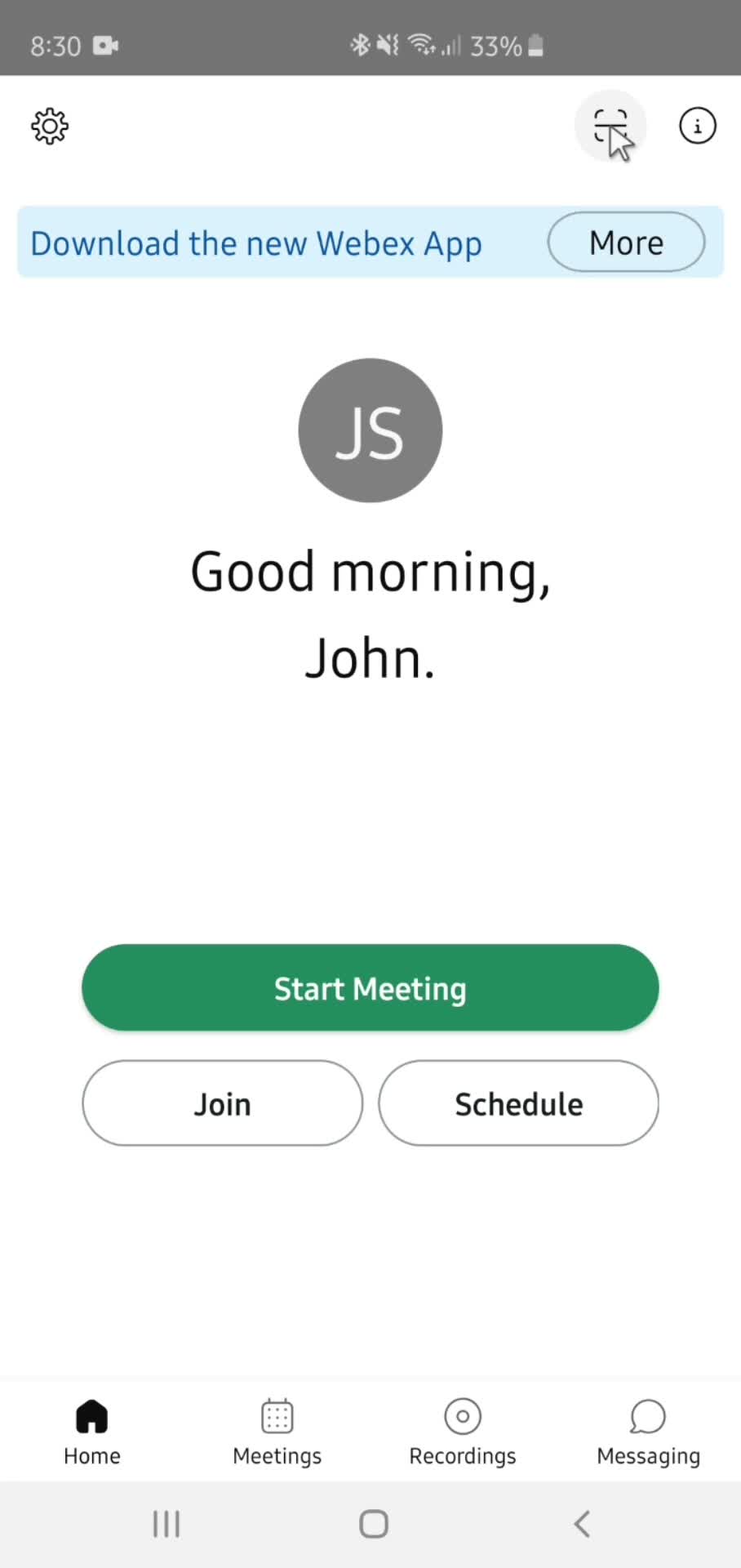 Webex home screenshot