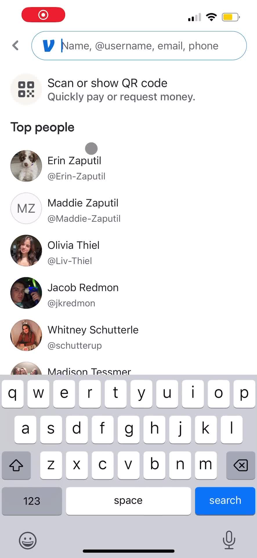 Venmo people screenshot