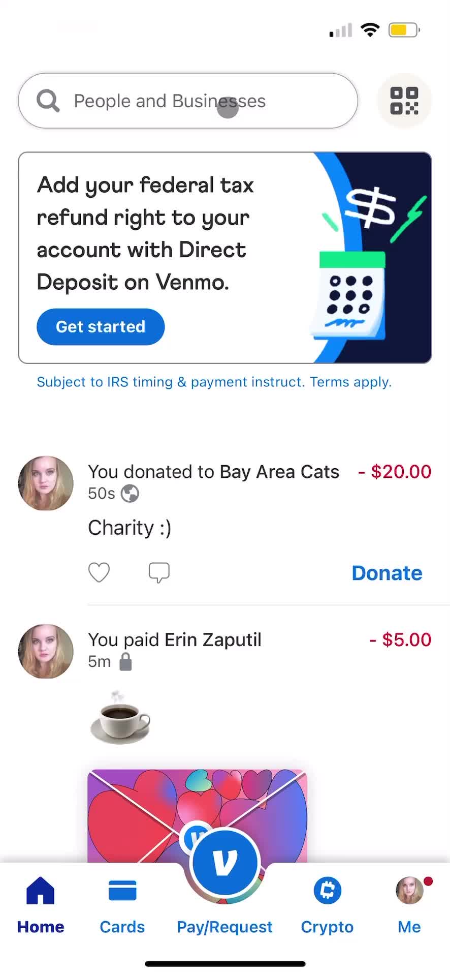 Venmo home screenshot