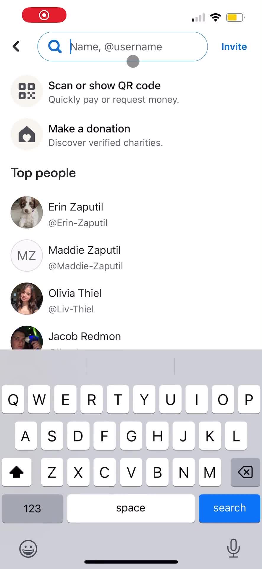 Venmo search screenshot