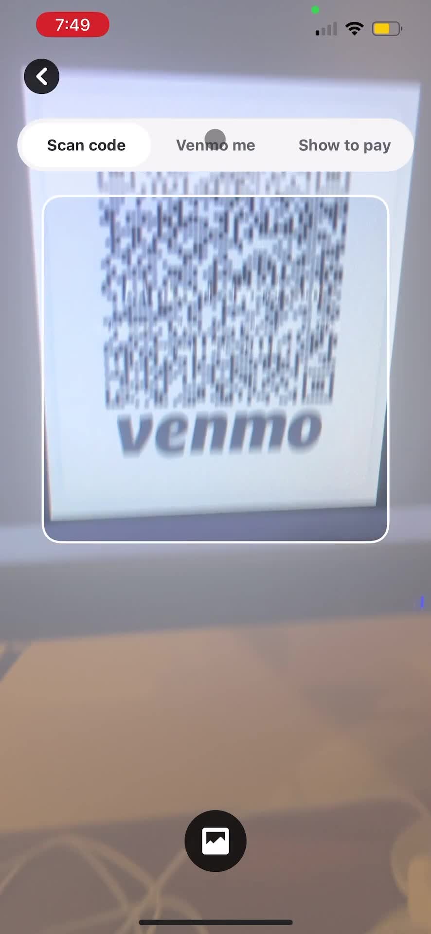 Venmo scan qr code screenshot