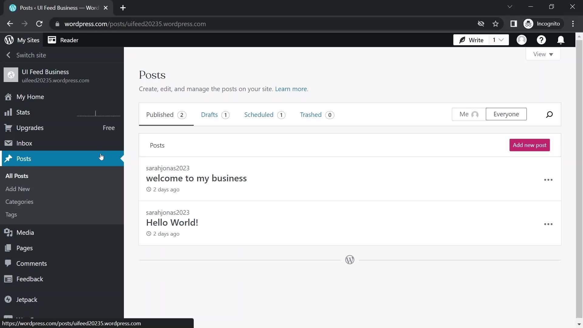 WordPress posts screenshot