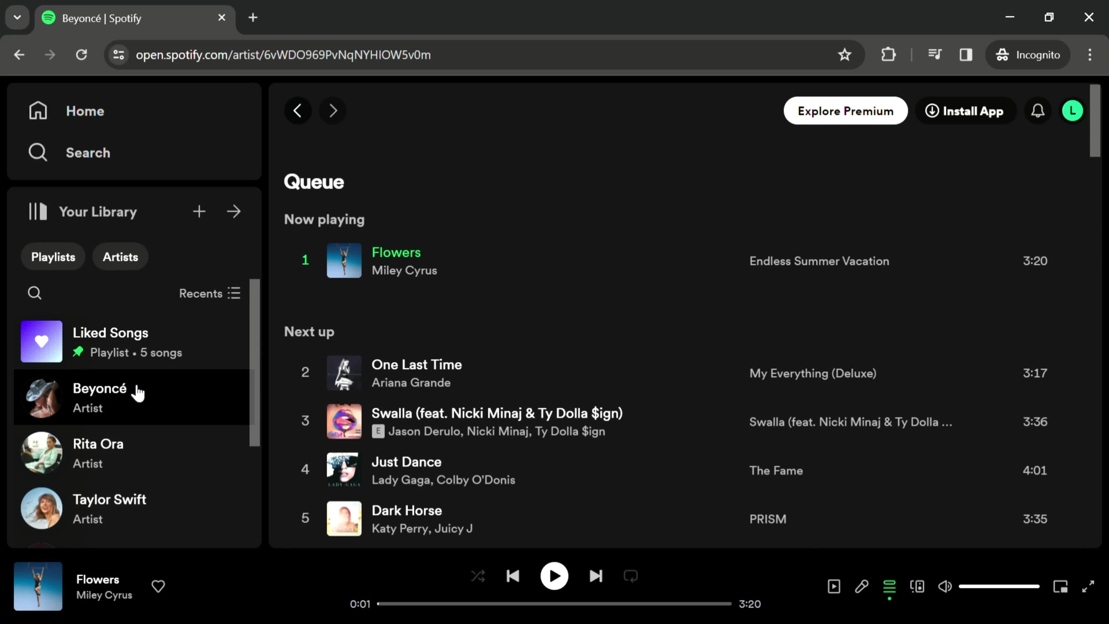 Spotify queue screenshot