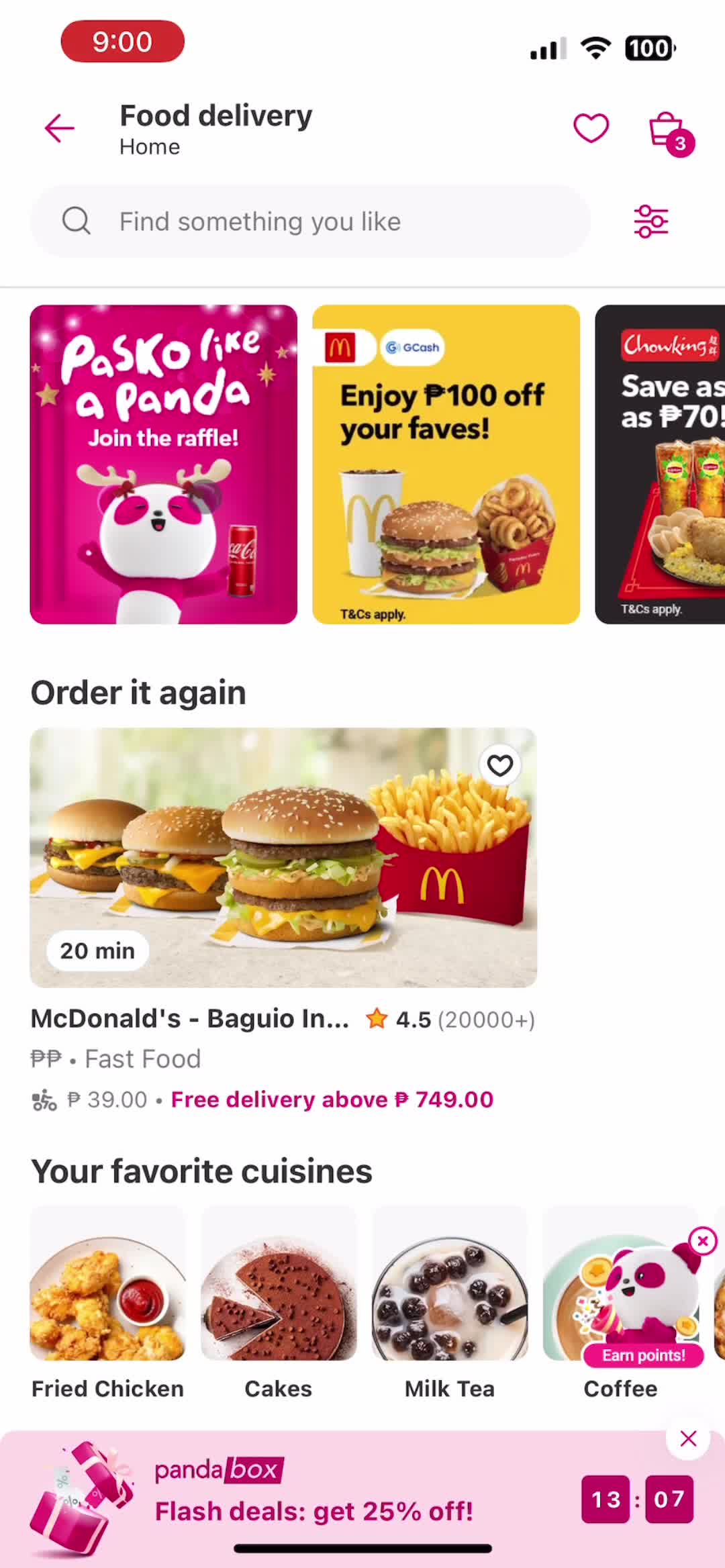 foodpanda food delivery screenshot