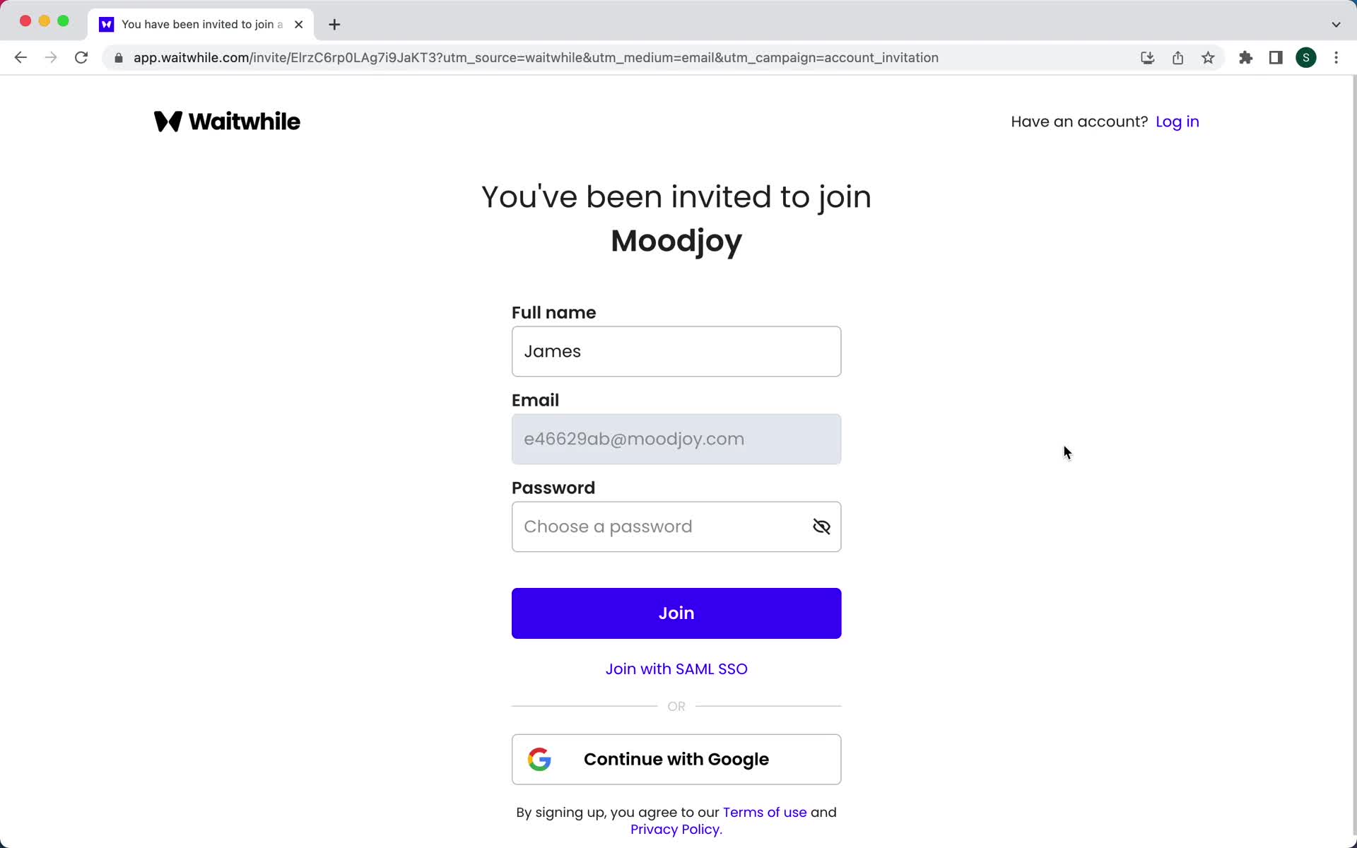 Waitwhile sign up screenshot